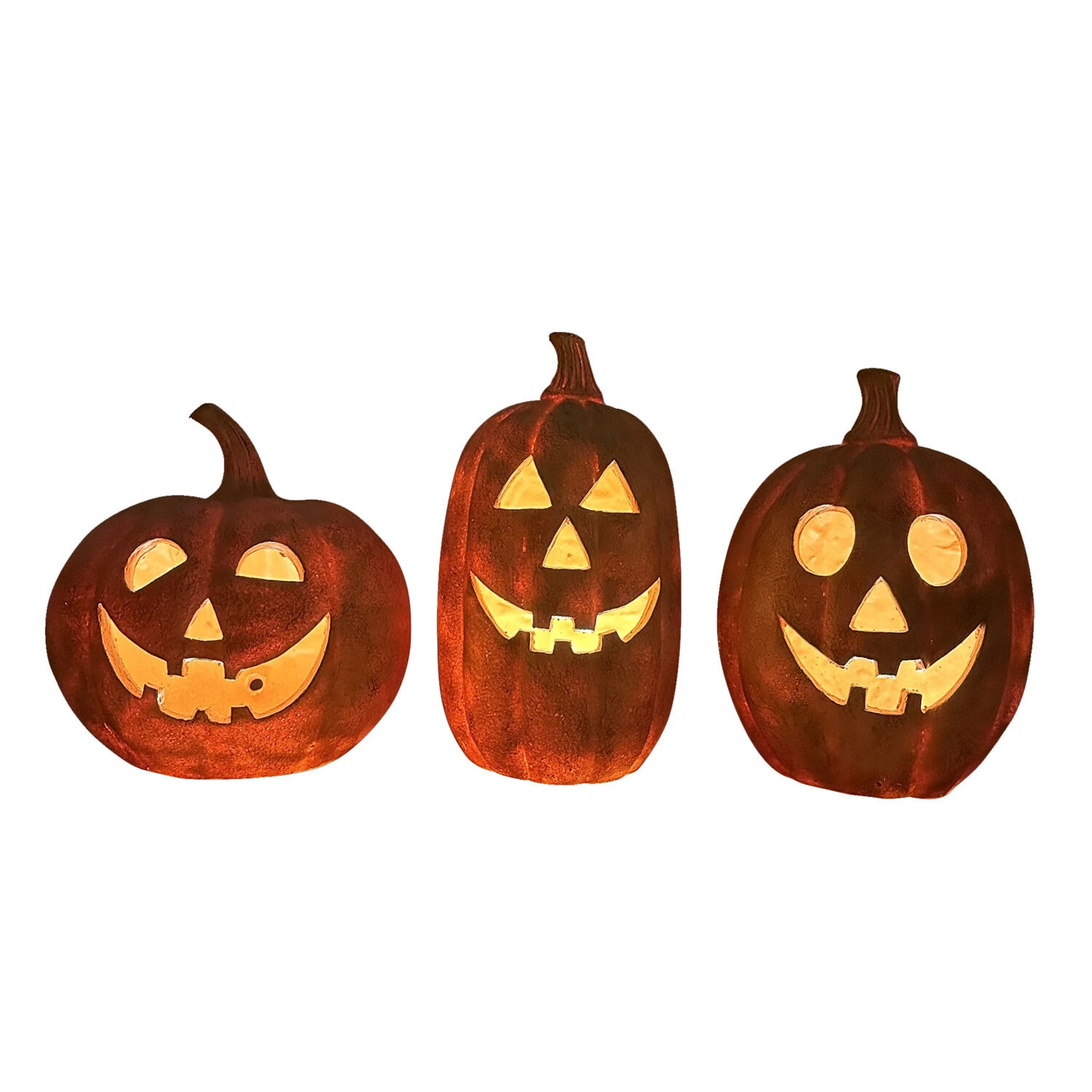 Haunted Hill Farm  3 Piece Spooky Lighted LED Jack O Lantern Set Battery Operated (9 AA)