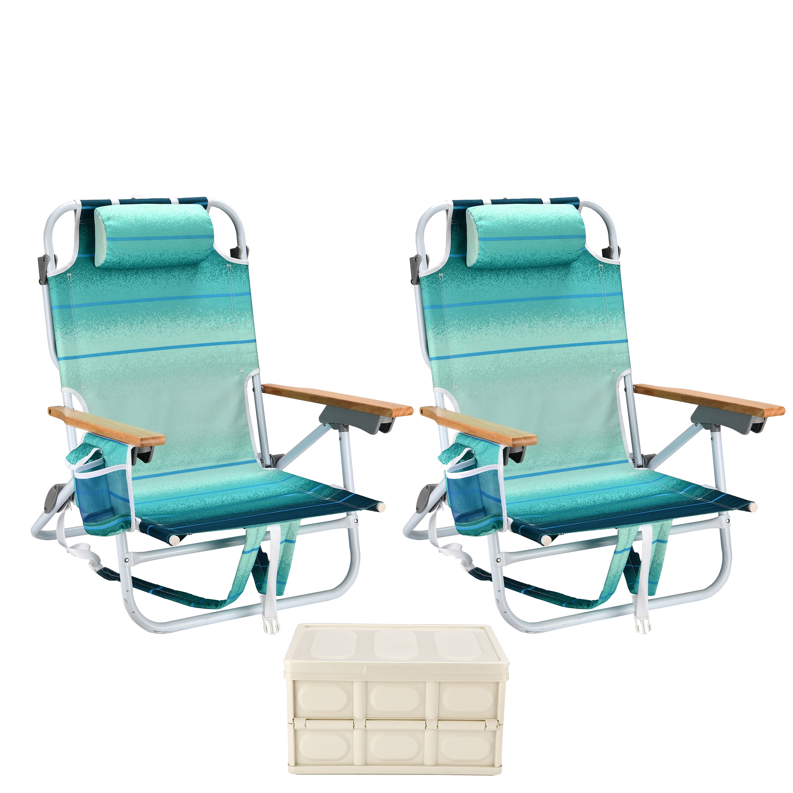 Kahomvis BEACH-QP109-263 Polyester Green Folding Beach chair Adjustable and
