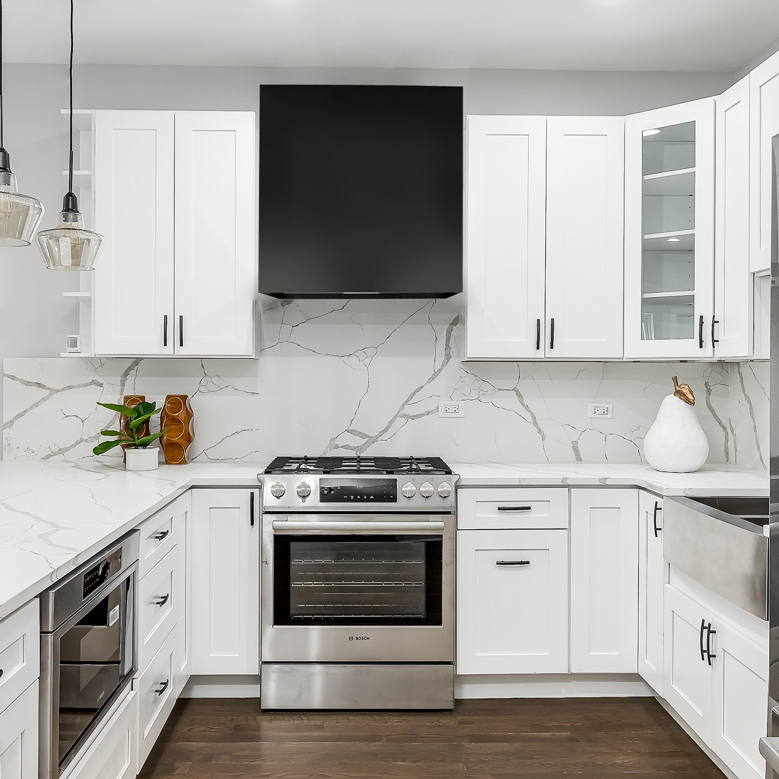 Jet Black Stainless Steel Wall Mounted Range Hood with Charcoal Filter