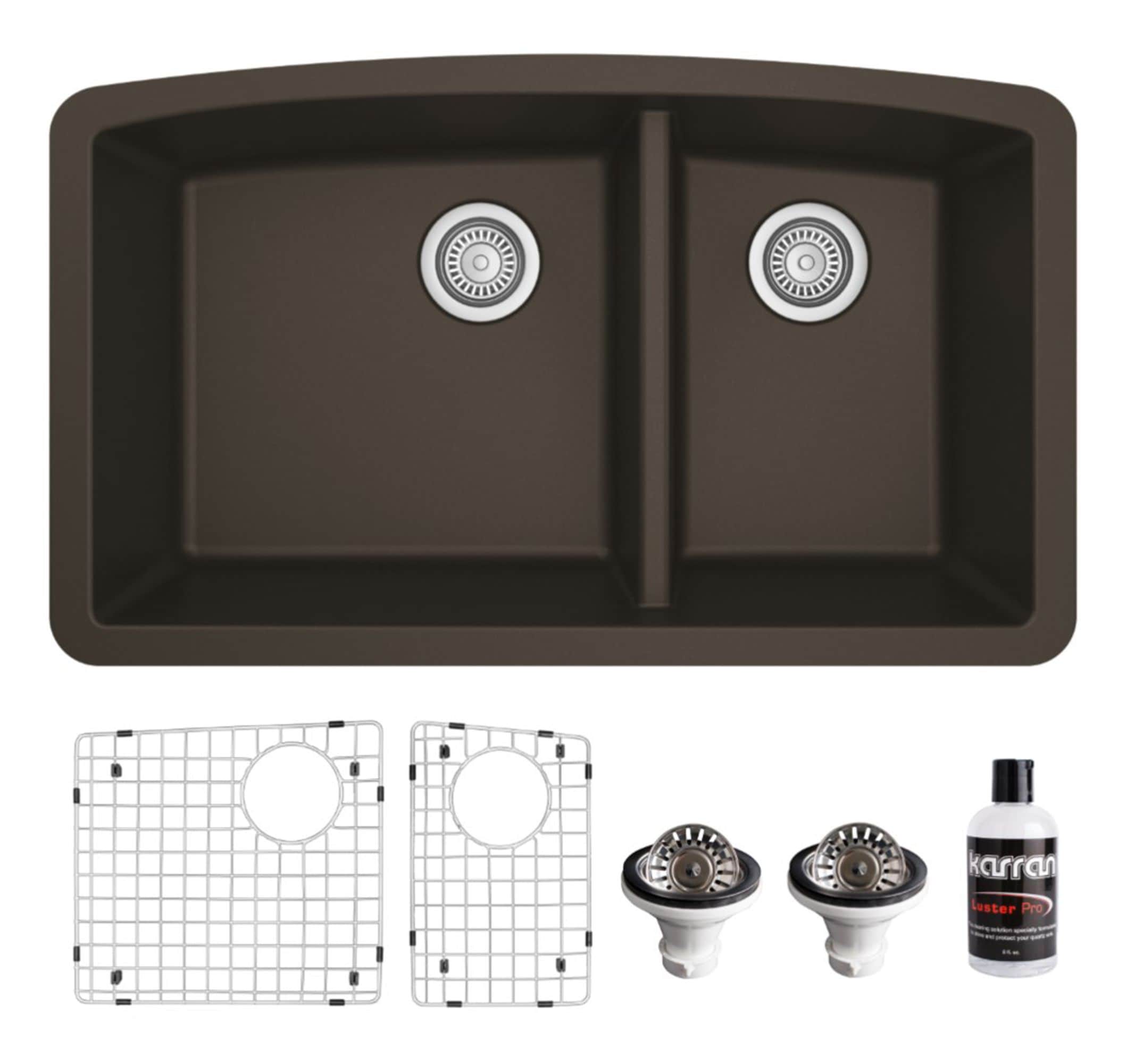 Karran QU-711-BR-PK1 Undermount 32-in x 19.5-in Quartz Double offset bowl Kitchen Sink