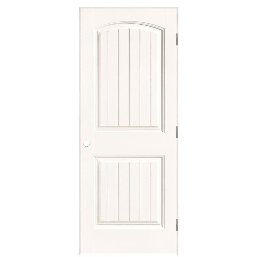 Masonite 1443723 32-in x 80-in Snowstorm Solid core 2-panel round top plank Left hand Smooth Prefinished Molded composite Flat Jamb Single Prehung Interior Door
