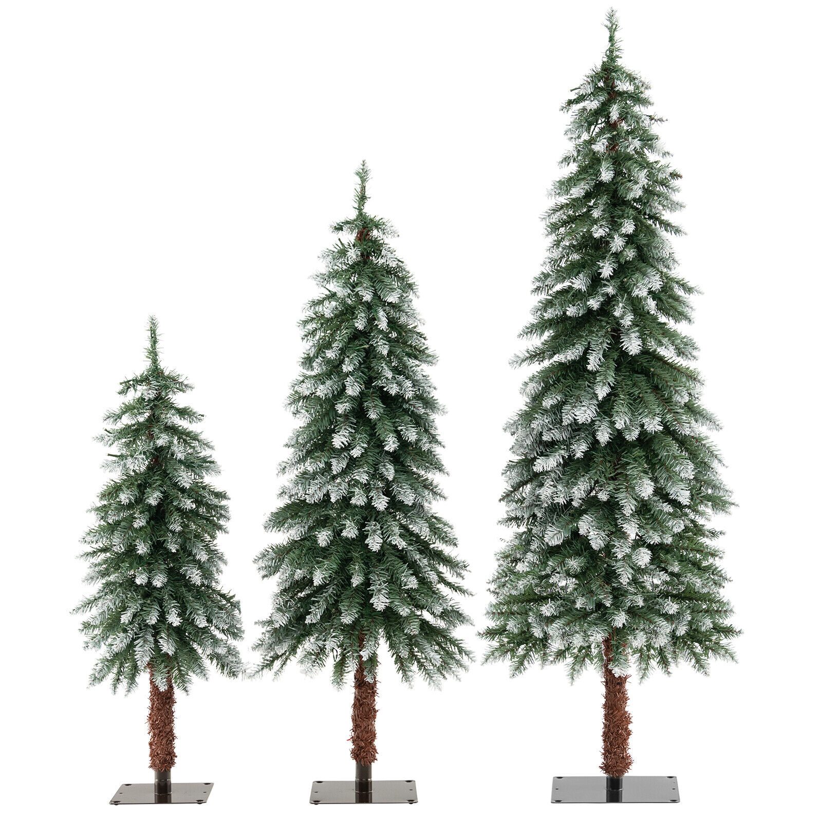Forclover Set of 3 Artificial Christmas Tree 5-ft Pre-lit Slim Flocked Artificial Christmas Tree with White LED Lights