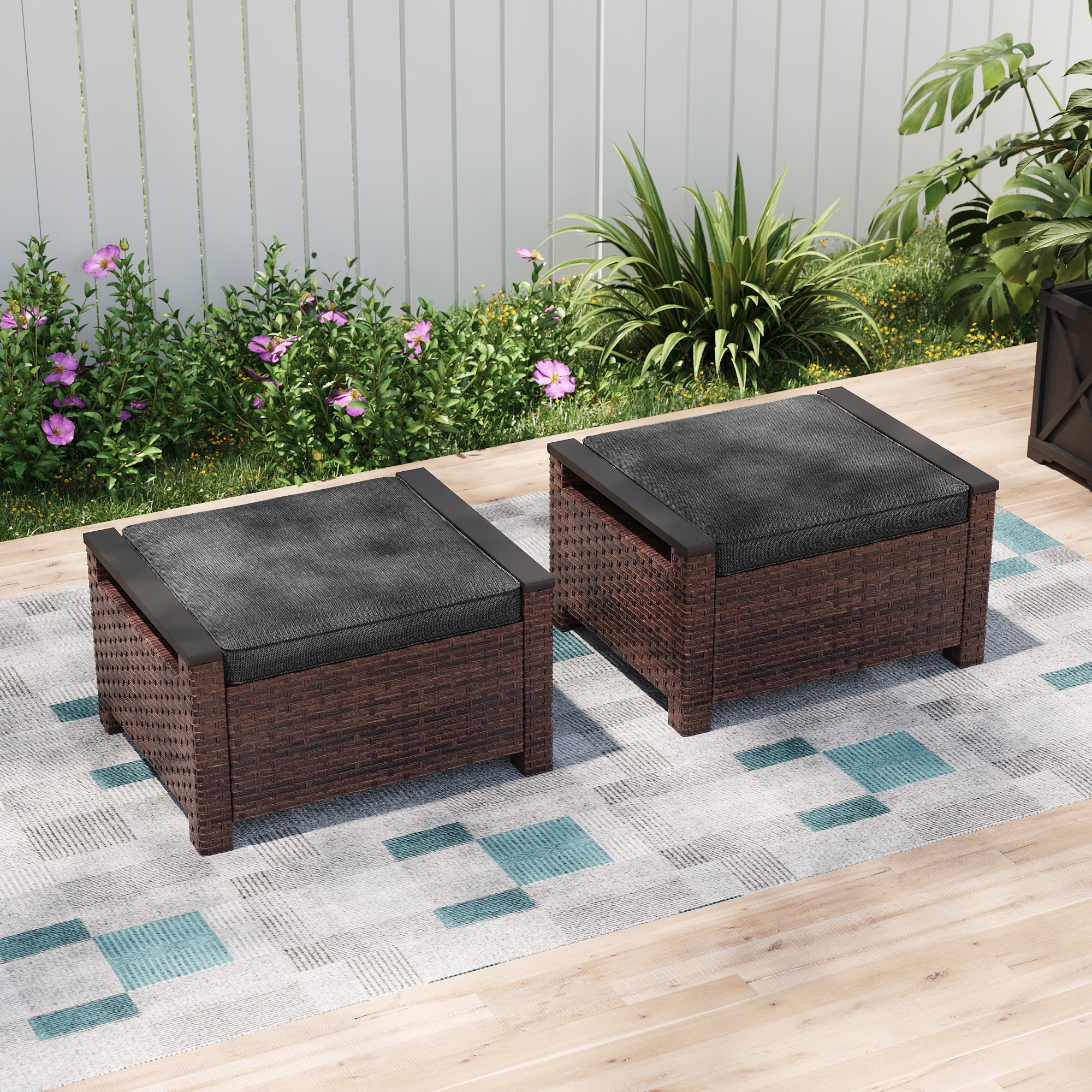 ACEGOSES LW-PS-126-22BBK Skytop 2 -Piece Wicker Patio Conversation Set with Black Cushions