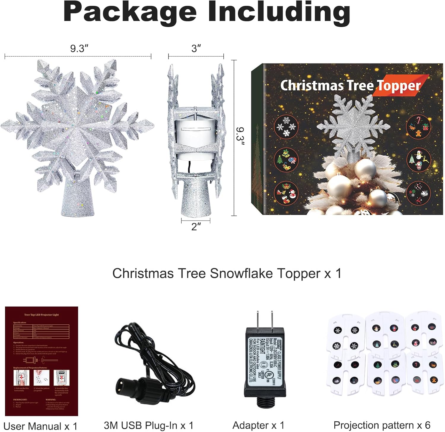 Etokfoks Christmas tree topper lighted 1 Piece 6 projection modes LED ...