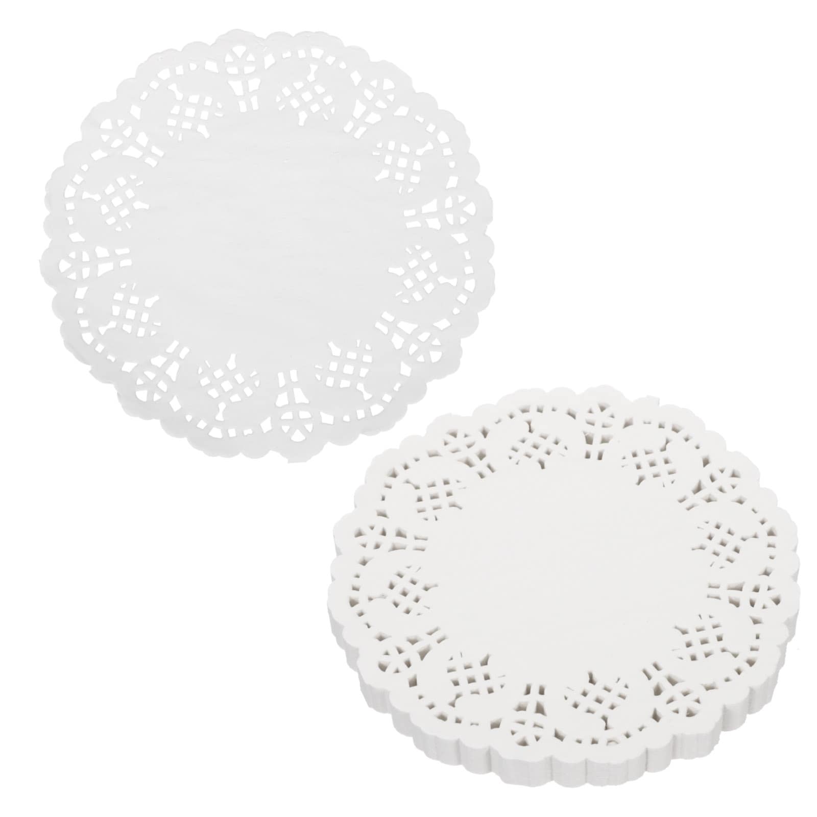 Harfington 150pcs Lace Paper Doilies 3.5 Inch White Round Disposable Decorative Paper Placemats Hollow Flower Absorbing Papers for Cakes Desserts Food Decoration Wedding Birthday