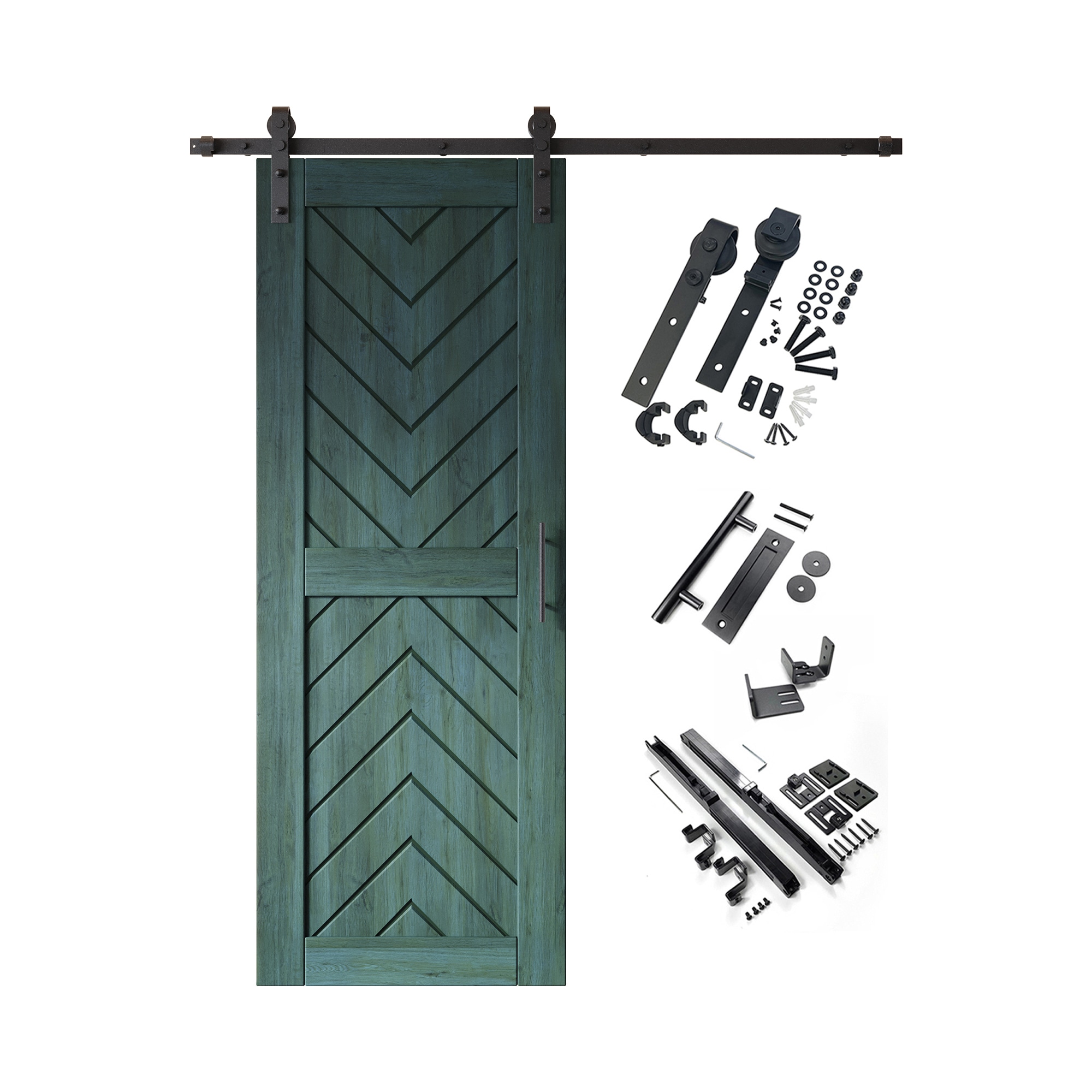 HOMACER YT1H054C-JT4-2680-RP 26-in x 80-in Royal Pine Herringbone Pine Wood Solid core Single Barn Door (Hardware Included)