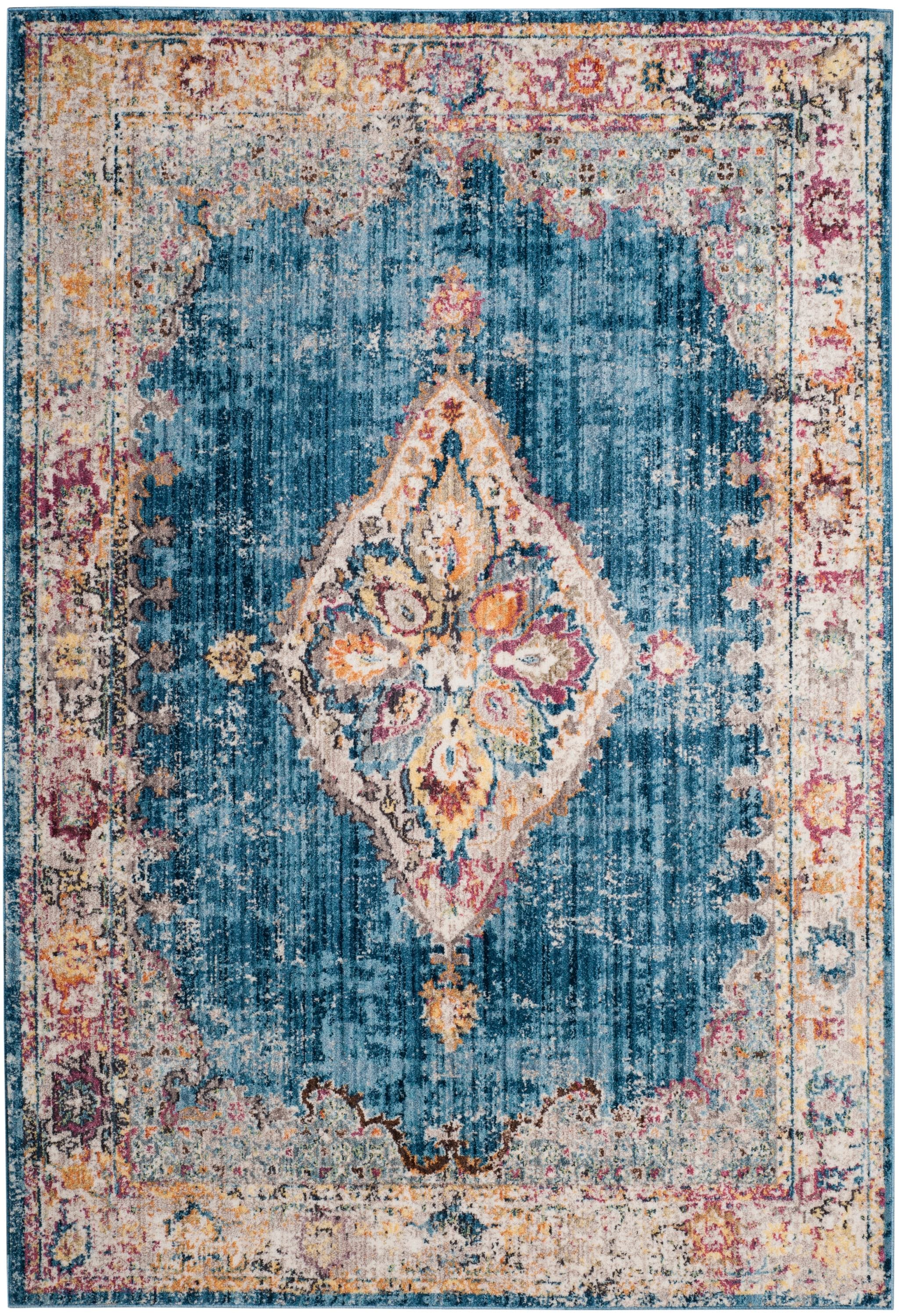 Blue and Ivory Rectangular Synthetic Area Rug, 5'1" x 7'6"