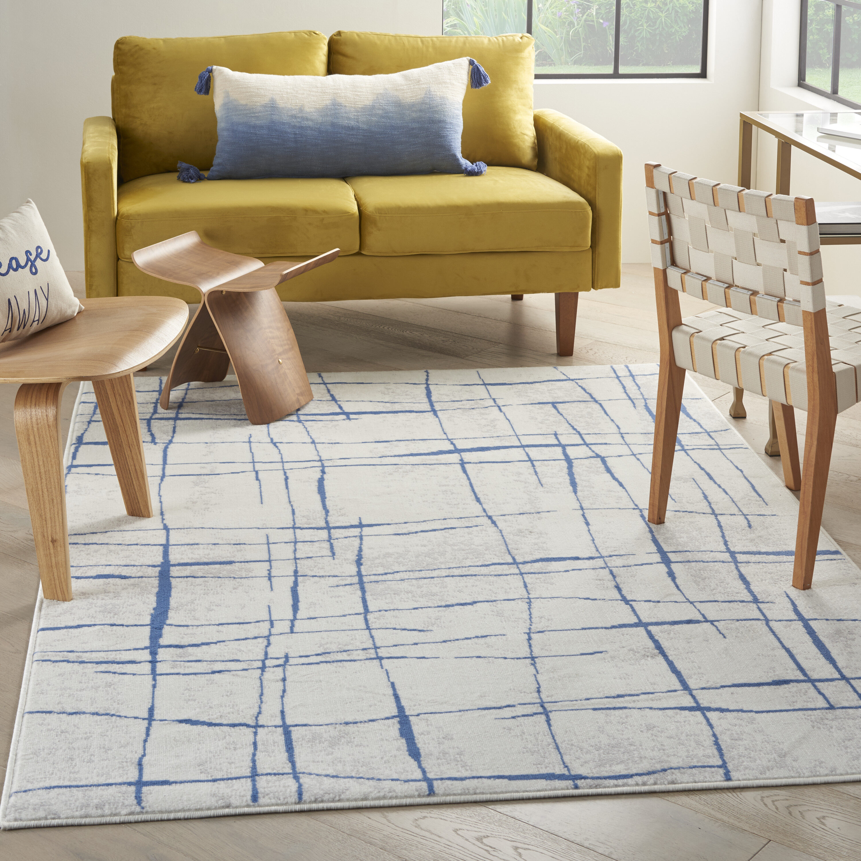 Nourison 99446832962 Whimsicle 4 x 6 (ft) Loomed Polypropylene Ivory Blue Rectangular Indoor Distressed/Overdyed Area rug