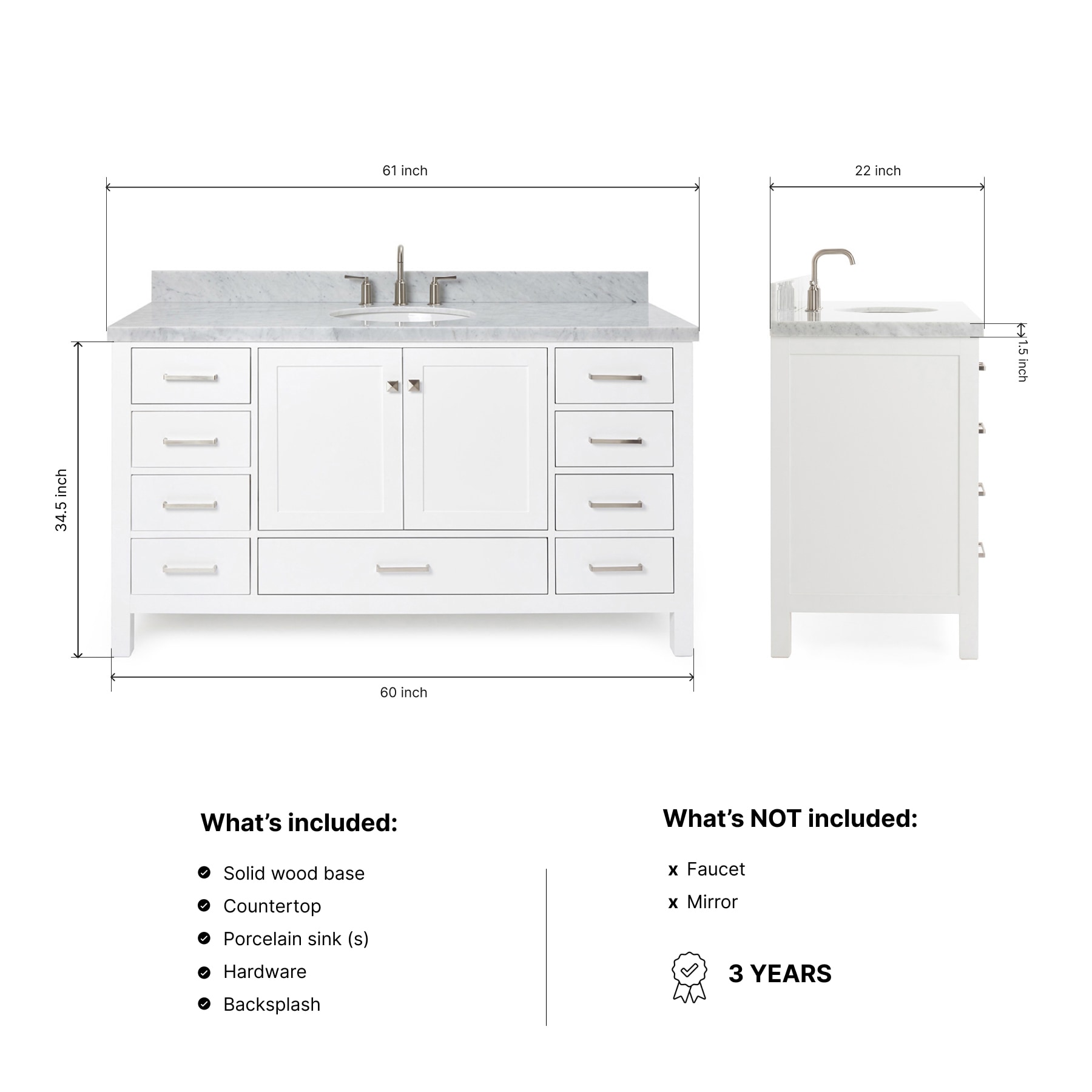 ARIEL A061S-VO-WHT Bath-Vanity-Combo - View #4