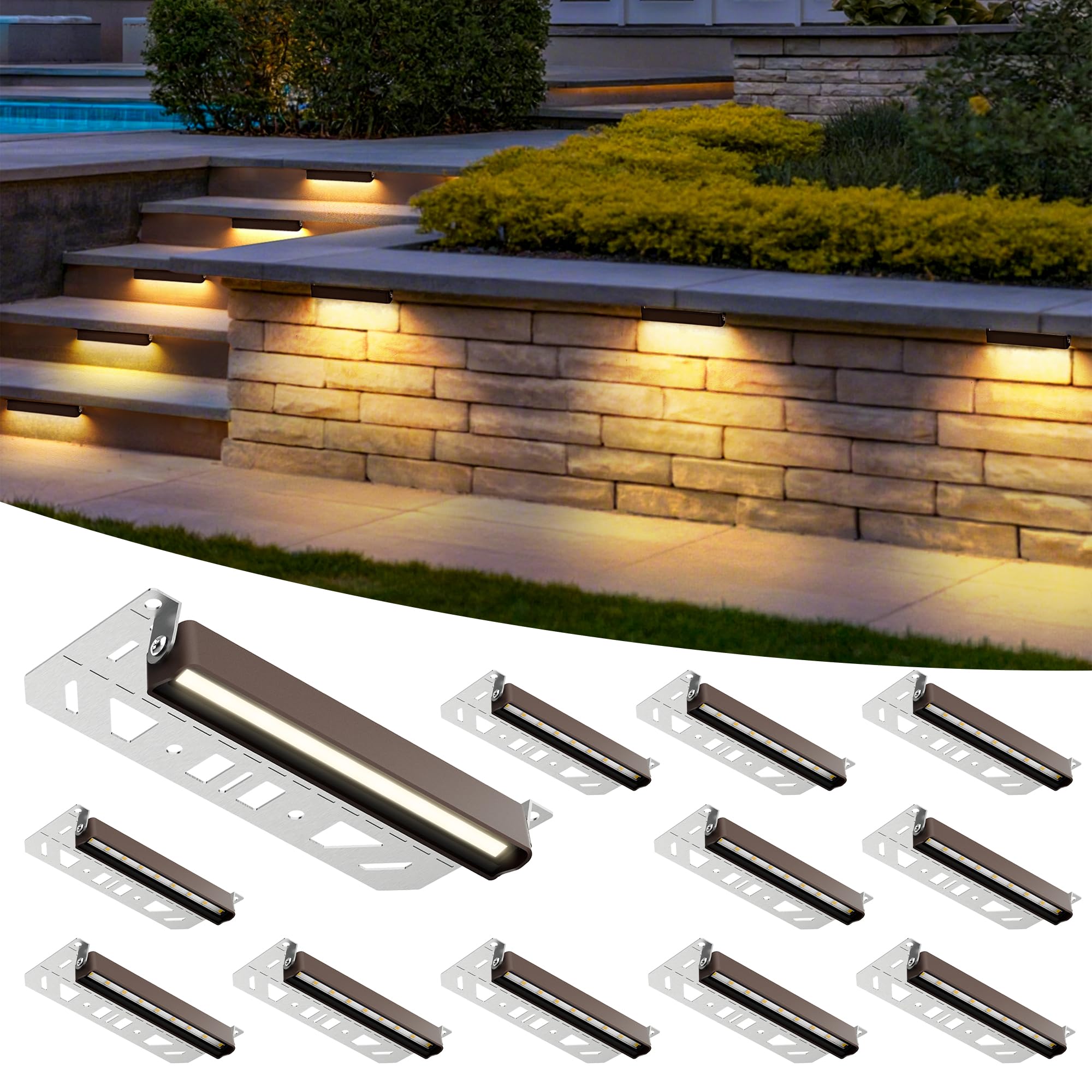 Vrbgify  7 Inch LED Hardscape Retaining Wall Lights 12V Low Voltage IP65 Waterproof 3W 110LM 2700K 270 Degree Rotatable 12 Pack for Patio Deck Steps