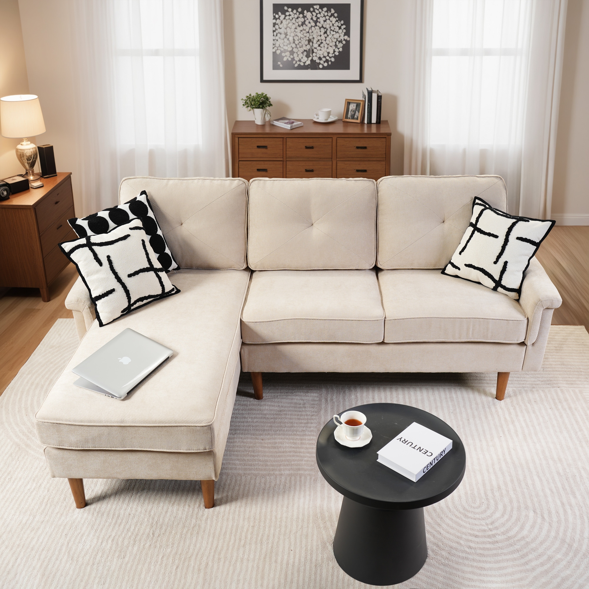 ALTRIGUS 6L-NOPL200-AL 87-in Modern Twill Beige-Left Chaise Twill 3 -seater Reclining Sofa