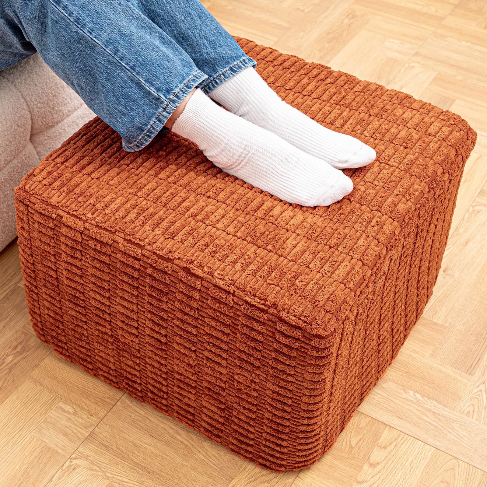 YICSAM Burnt Orange Square 20 x 20 x 14 inch Ottoman Foot Rest High ...