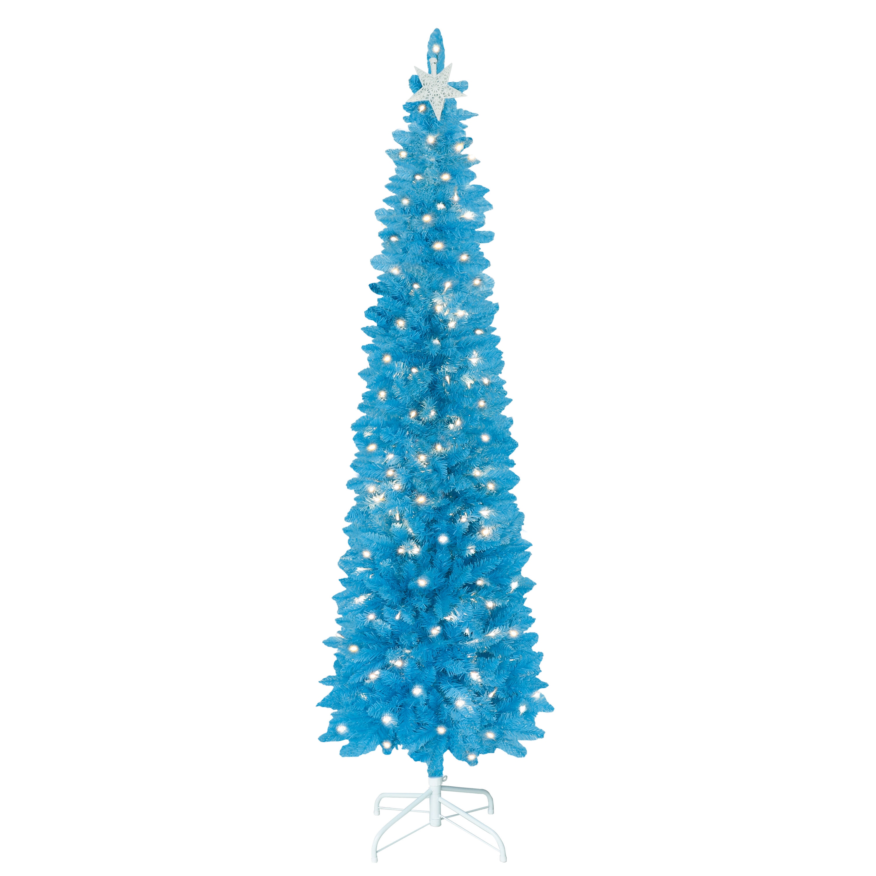 VEIKOUS HP-1001-D1 Artificial Christmas Tree 6-ft Cedar pine Pre-lit Pencil Flocked Blue Artificial Christmas Tree with White LED Lights