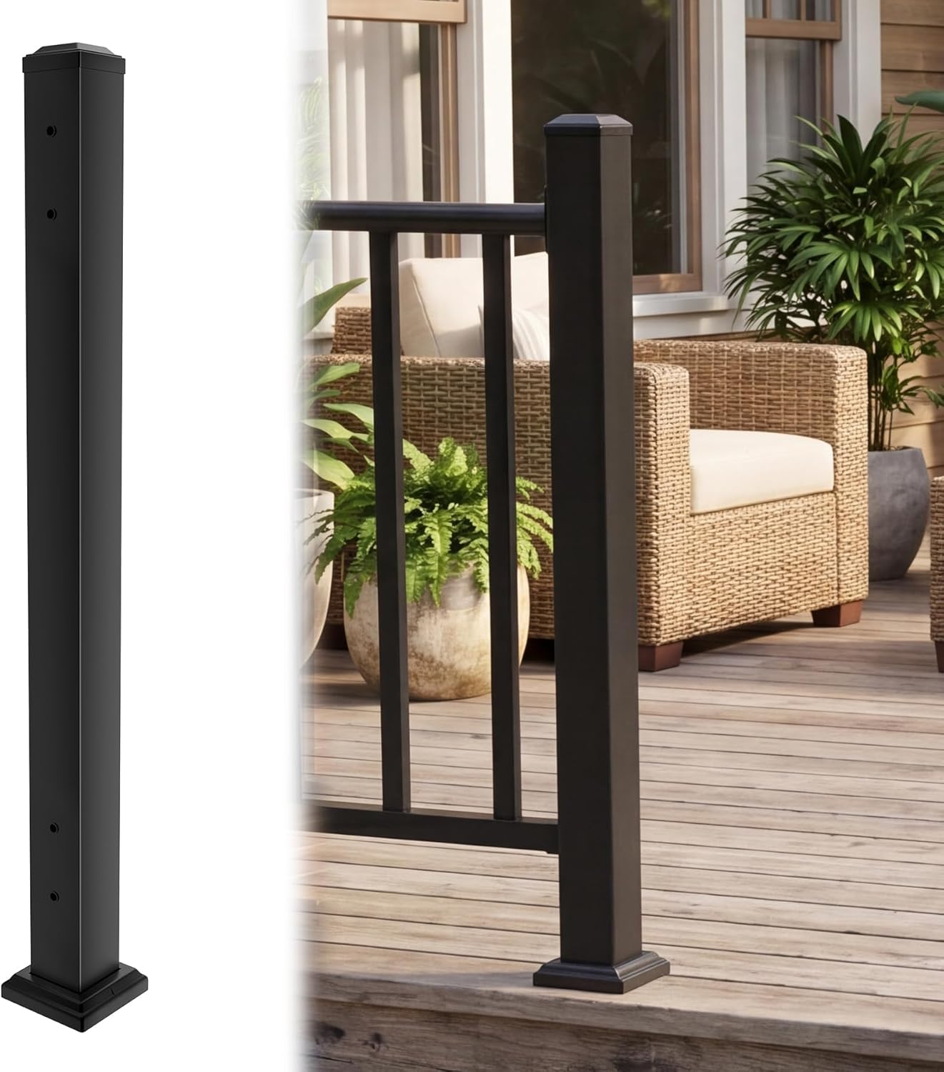 Afoxsos  Ending Support Post for Deck Porch Balcony Stair Railing System Durable Weatherproof Aluminum with Pre Drilled Single Side Design