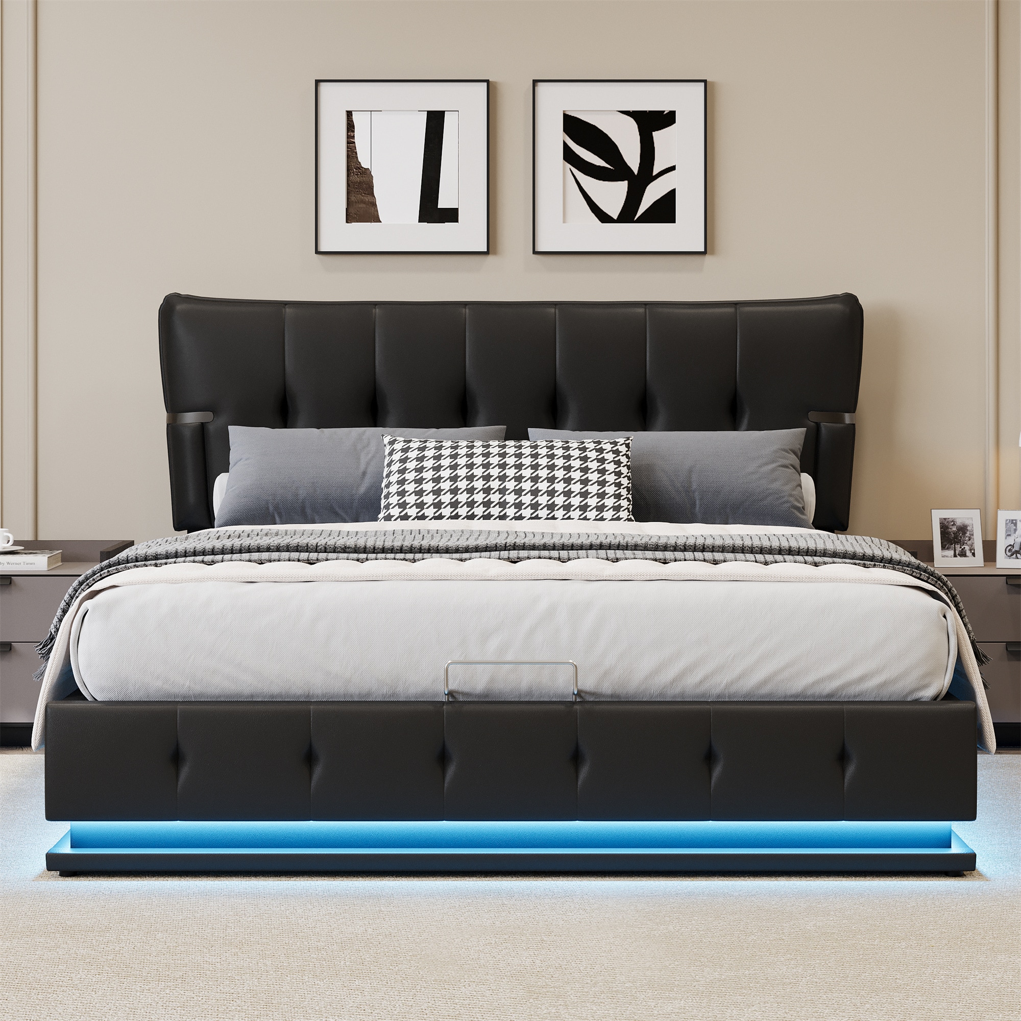 BABOOM BOM-P169717-OR Lift Up Storage Bed Black Queen Metal Bed frame Bed with Storage