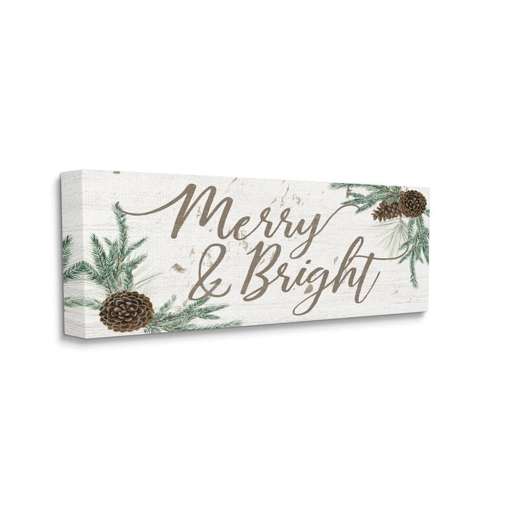 Stupell Industries Merry and Bright Festive Country Winter Sign Grace Popp Gallery Wrapped Canvas 30-Inches H x 13-Inches W Novelty Canvas Print -  AB-535-CN-13X30