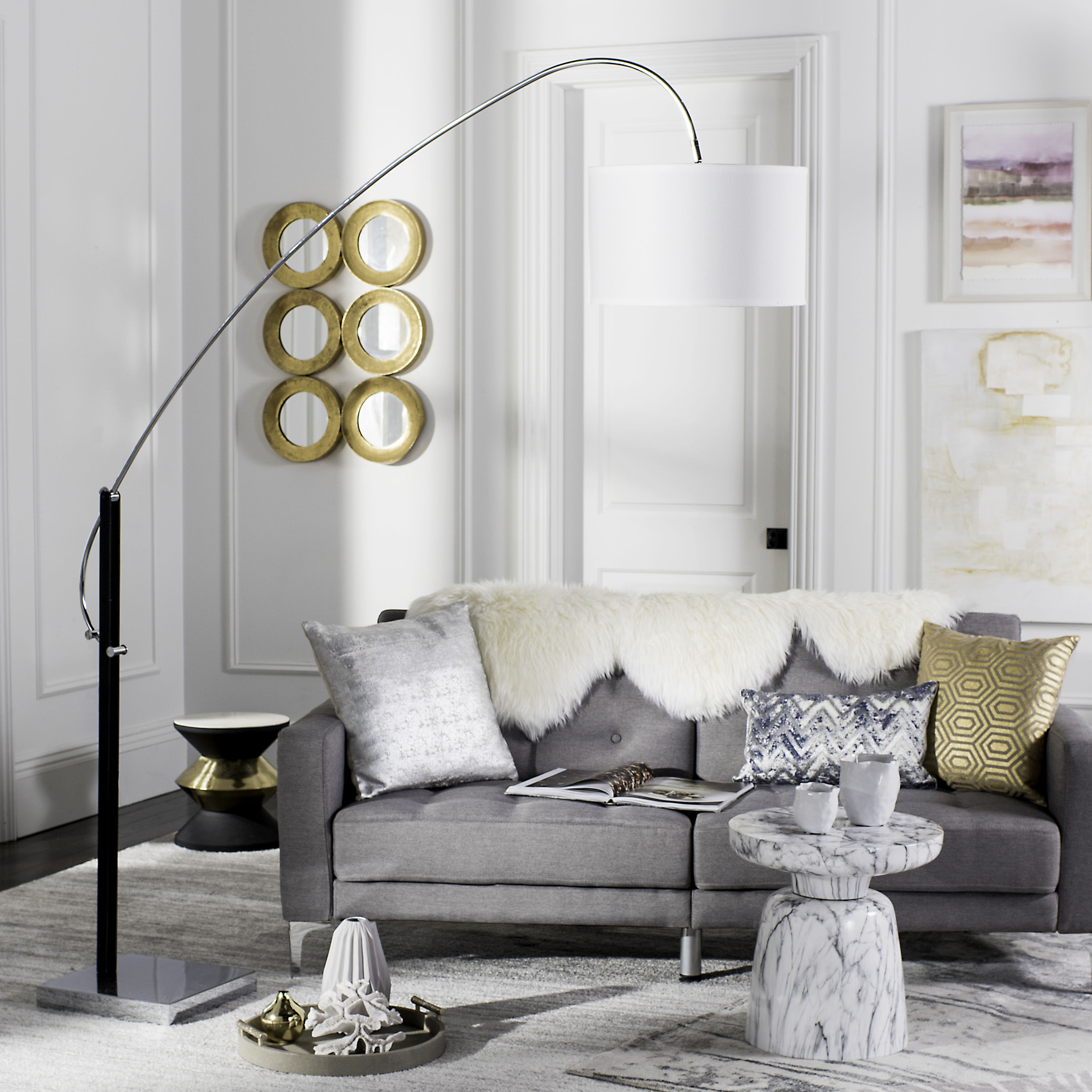 Safavieh Lyra 111" Black and Chrome Adjustable Arc Floor Lamp