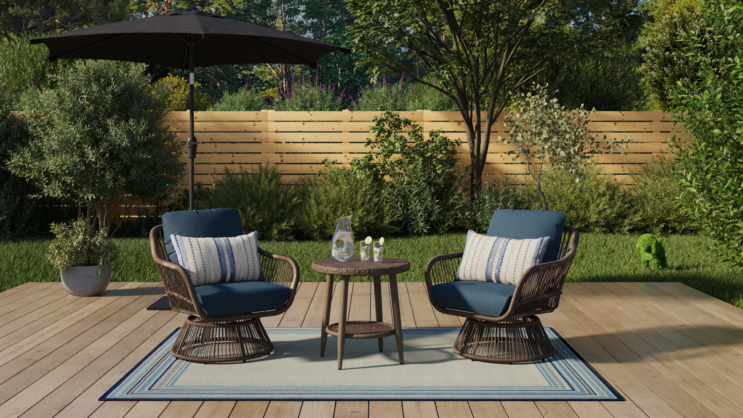 Origin 21 LOS23009-BS003-V Killian 3 -Piece Wicker Patio Conversation Set with Navy Cushions