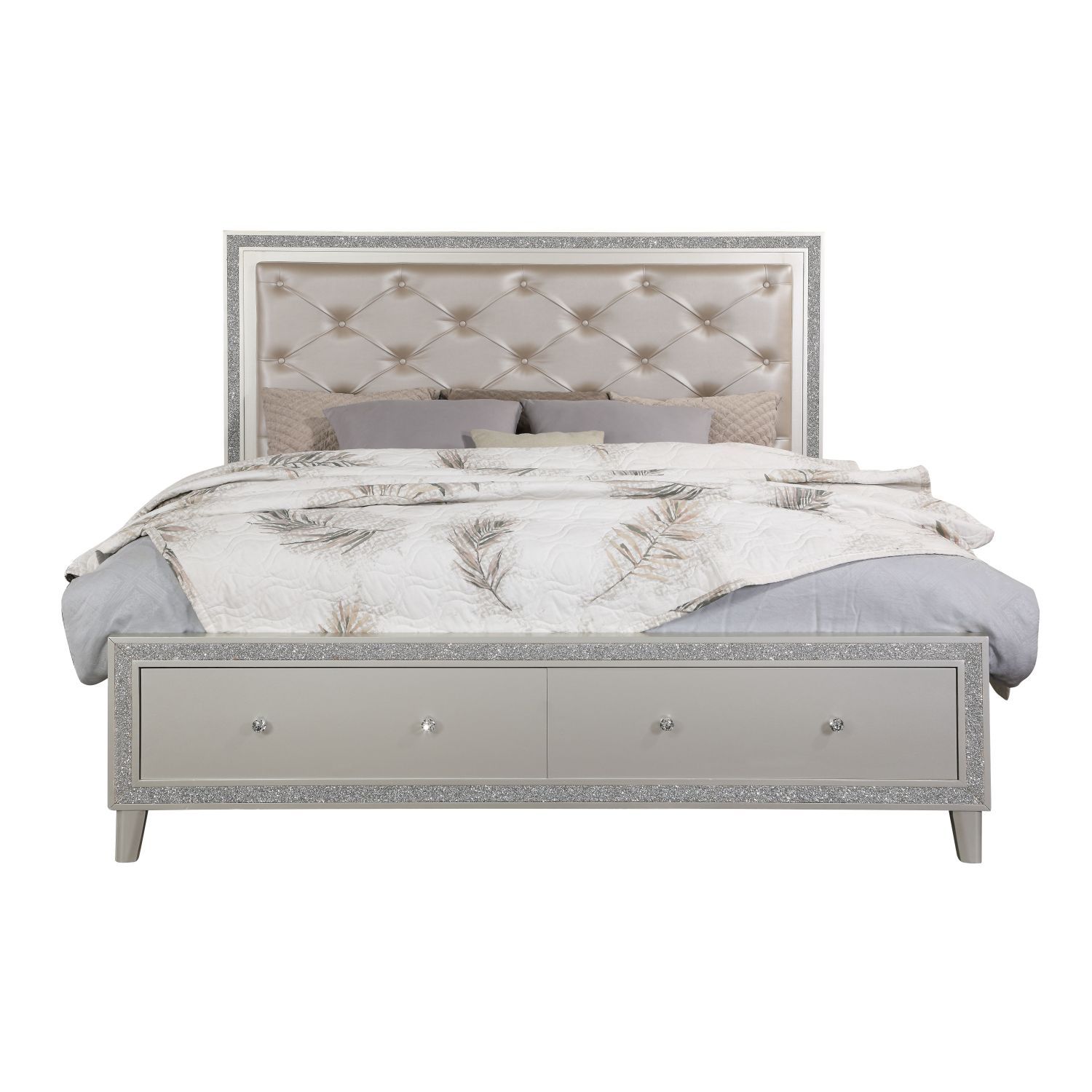 JASMODER BD00242Q Champagne Queen Composite Platform Bed with Storage