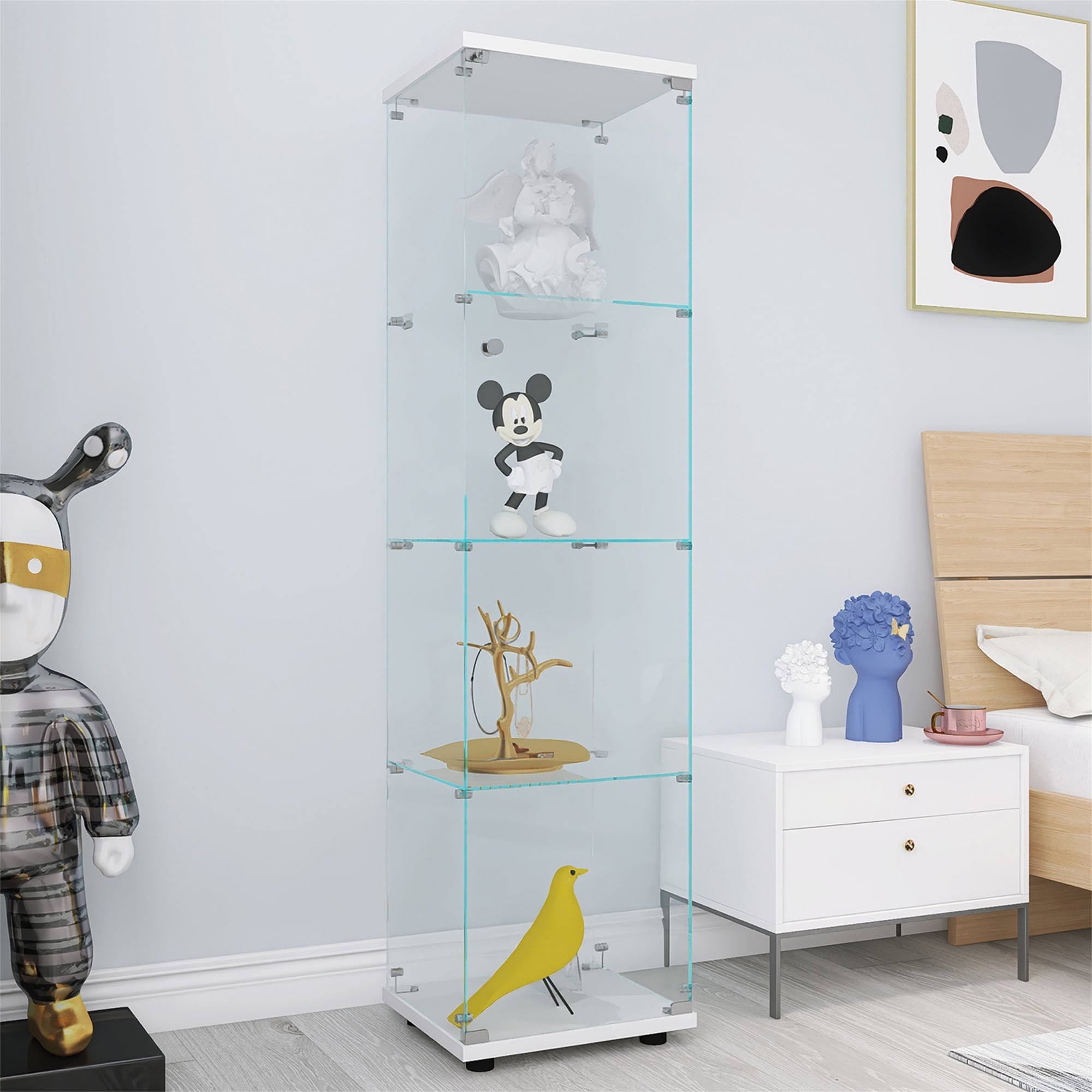 Horizons Prime - 64 inch White Glass Display Cabinet with One Door and 4 Shelves