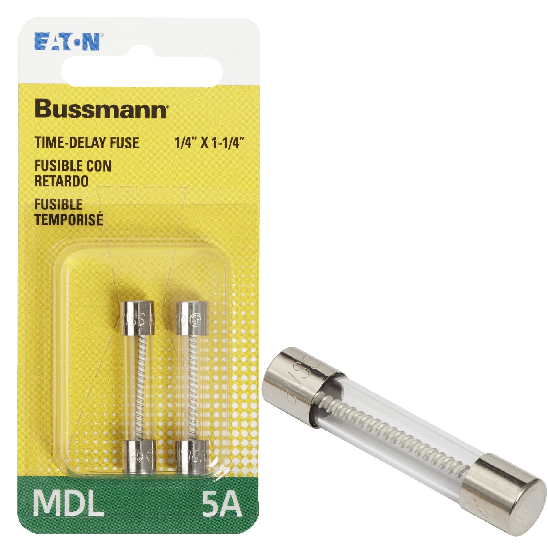 Bussmann  MDL-5 Time-Delay Glass Tube Fuse 5A 250VAC 2-Pack