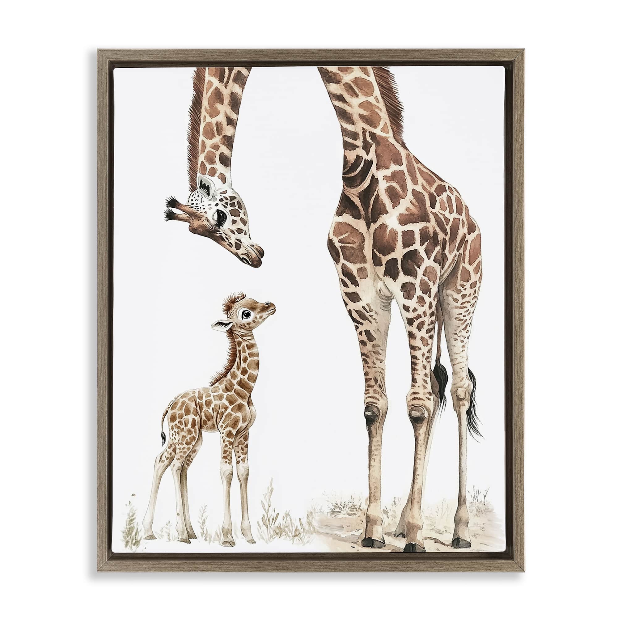 Stupell Industries BY-626-FFE-16X20 Baby Giraffe Calf Brown Floating Frame Canvas Art 17 x 21