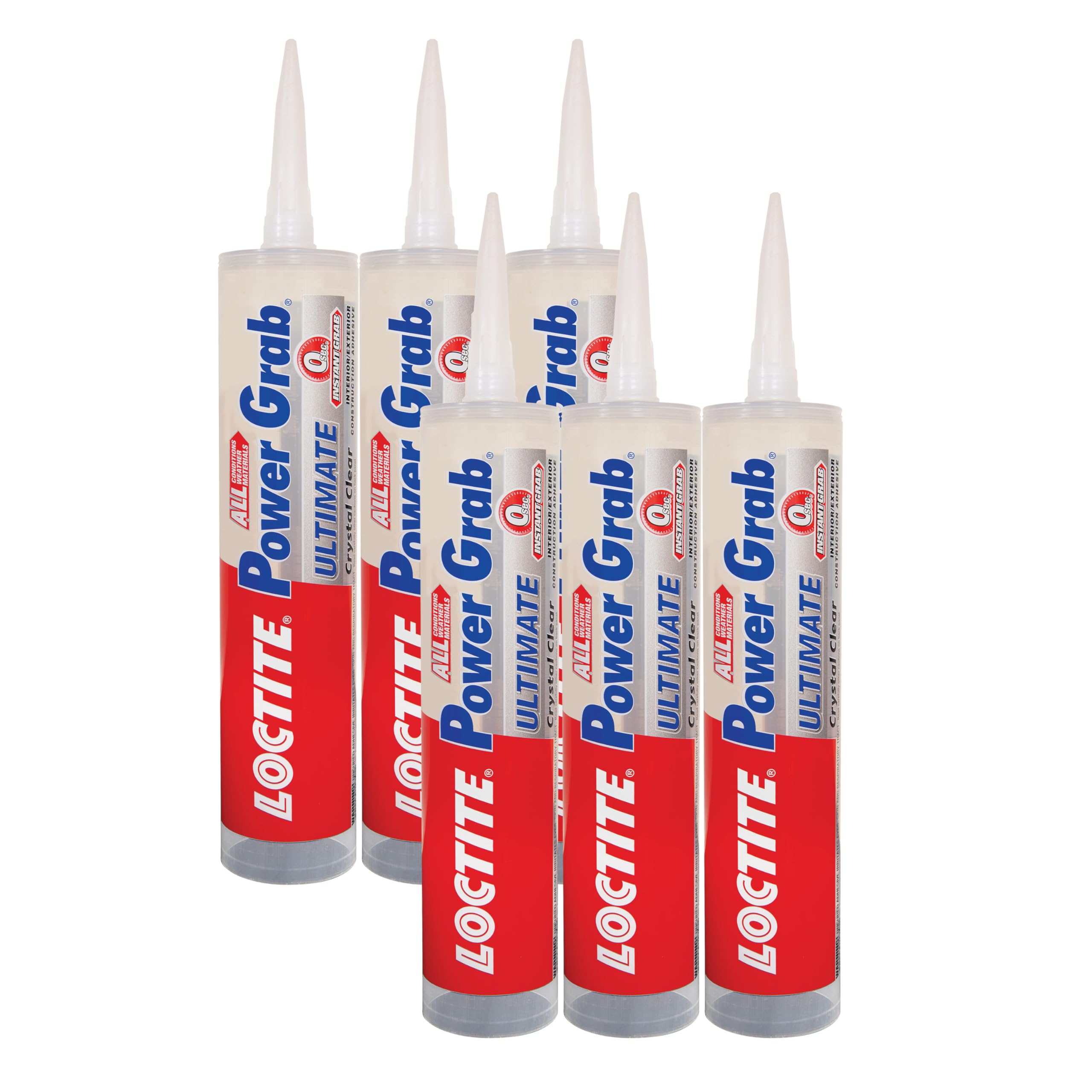 LOCTITE  Power Grab Ultimate Crystal Clear Construction Adhesive 9 fl oz Cartridge 6 Pack - Versatile Construction Glue for Glass Wood Metal More