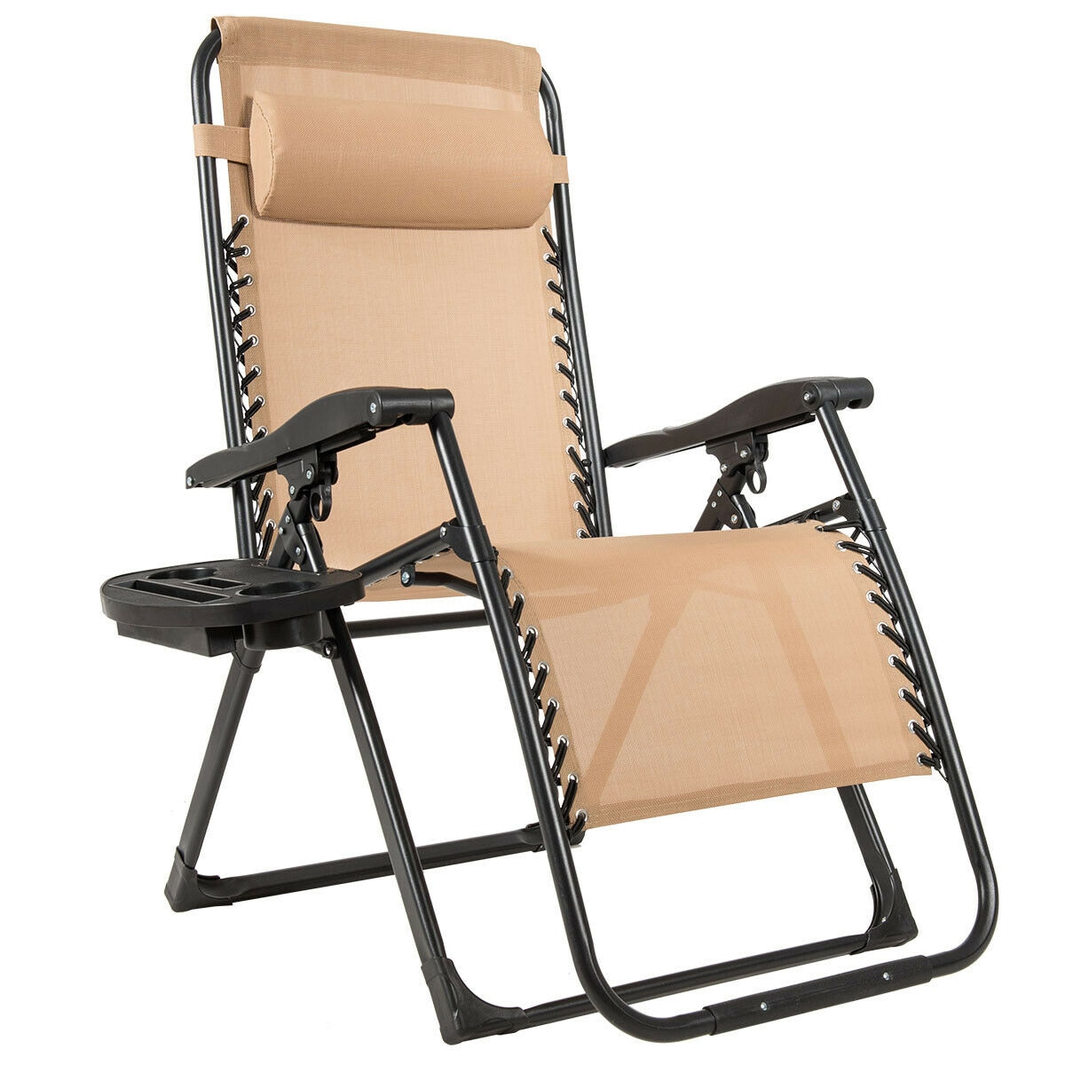 Forclover ASE-080CW Zero Gravity Chair Black Steel Frame Stationary Zero Gravity Chair(s) with Tan Mesh Seat
