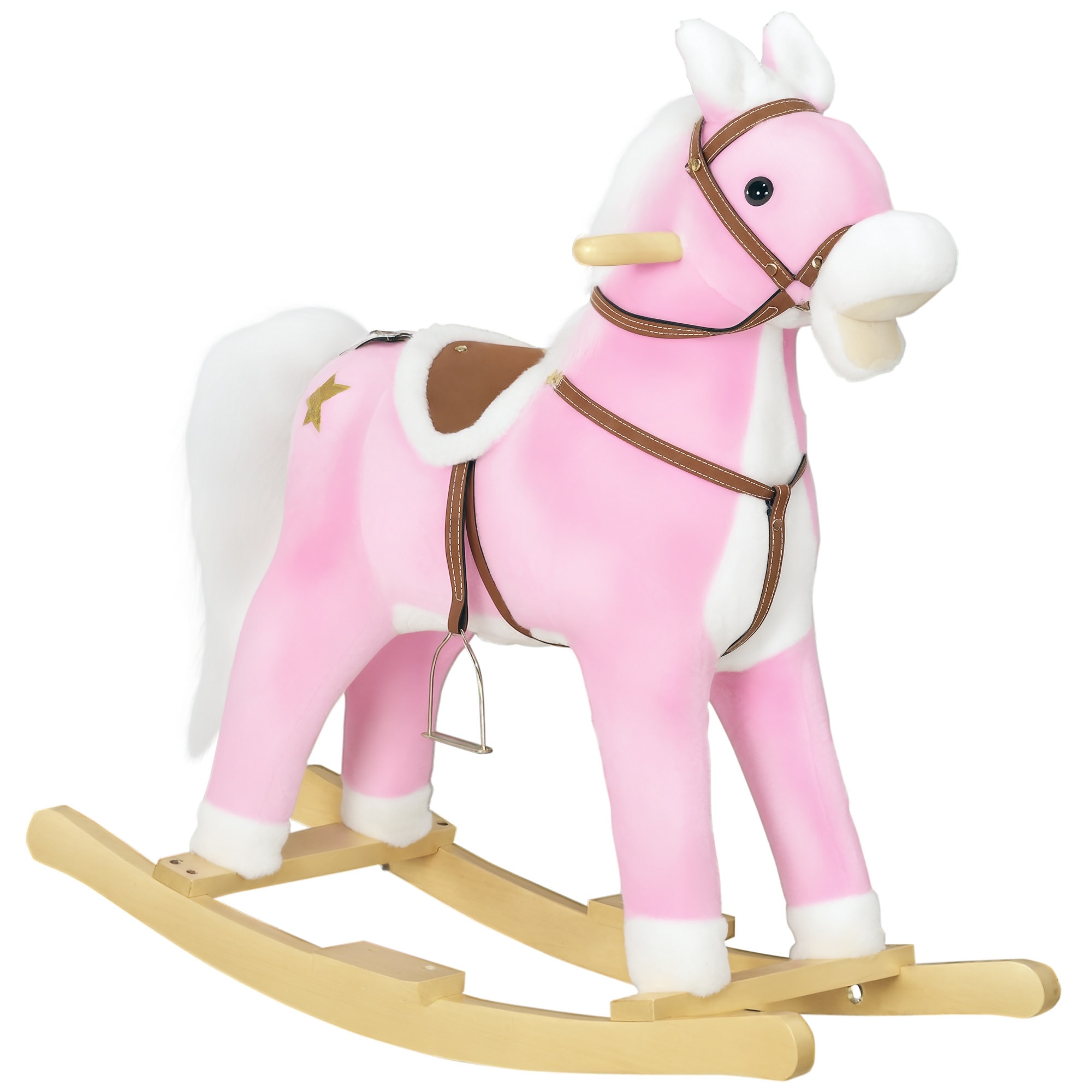 Qaba 330-165V01PK Rocking Horse with Sound Ride on Horse with Saddle Toddler Rocker Gift for 3-8 Year Old Pink