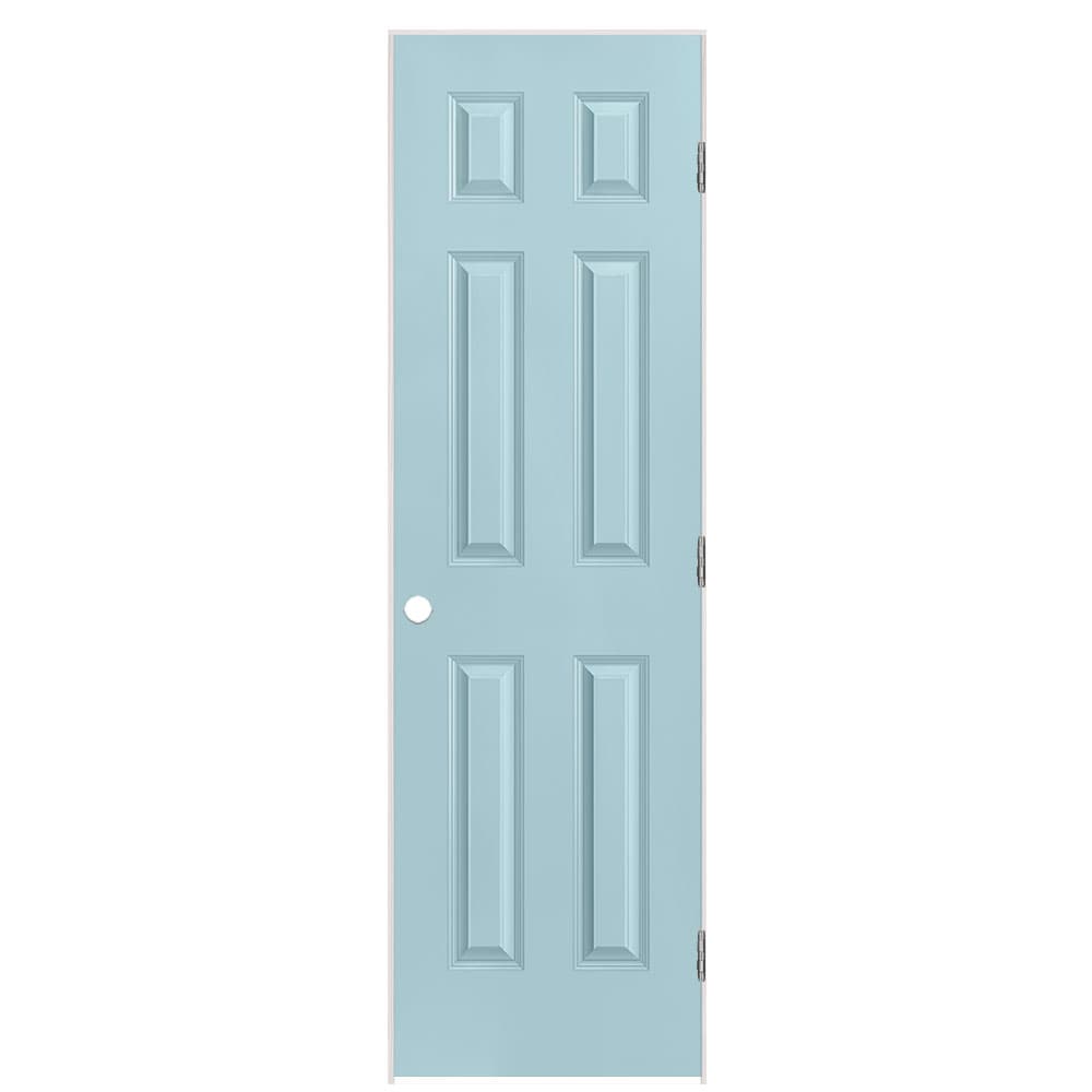 Masonite 1317376 24-in x 80-in Sea Mist Solid core 6-panel Right hand Smooth Prefinished Molded composite Flat Jamb Single Prehung Interior Door