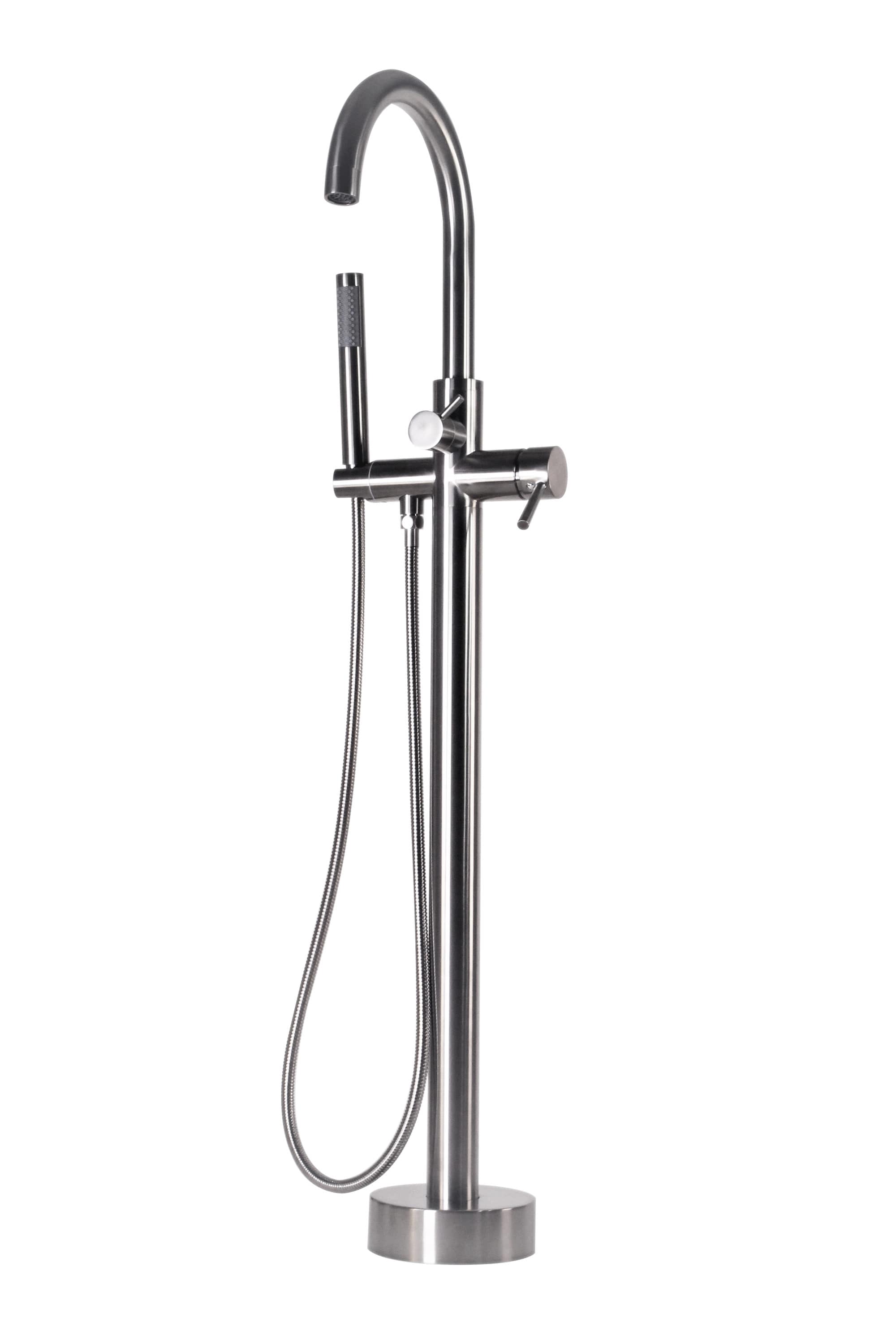WESTBRASS DF02043-07 Satin Nickel 1-handle Freestanding High-arc Bathtub Faucet with Hand Shower ( Valve Included )
