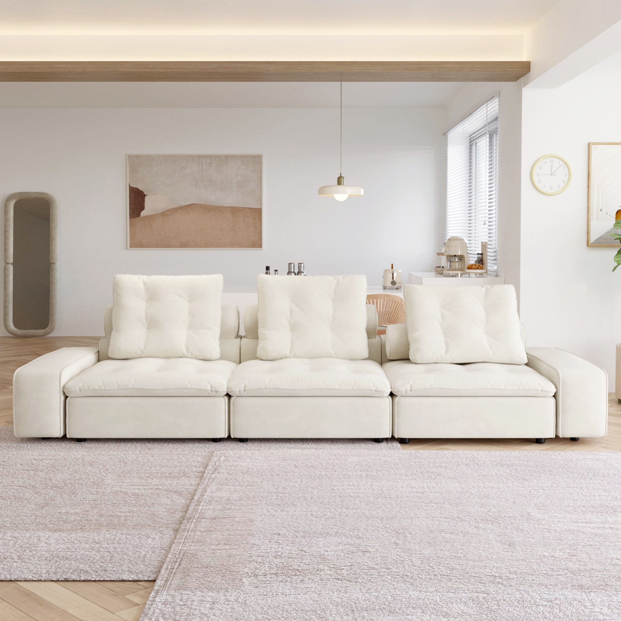BuotiqHom DH-S3-136BE 141-in Modern Beige Velvet 3 -seater Sectional