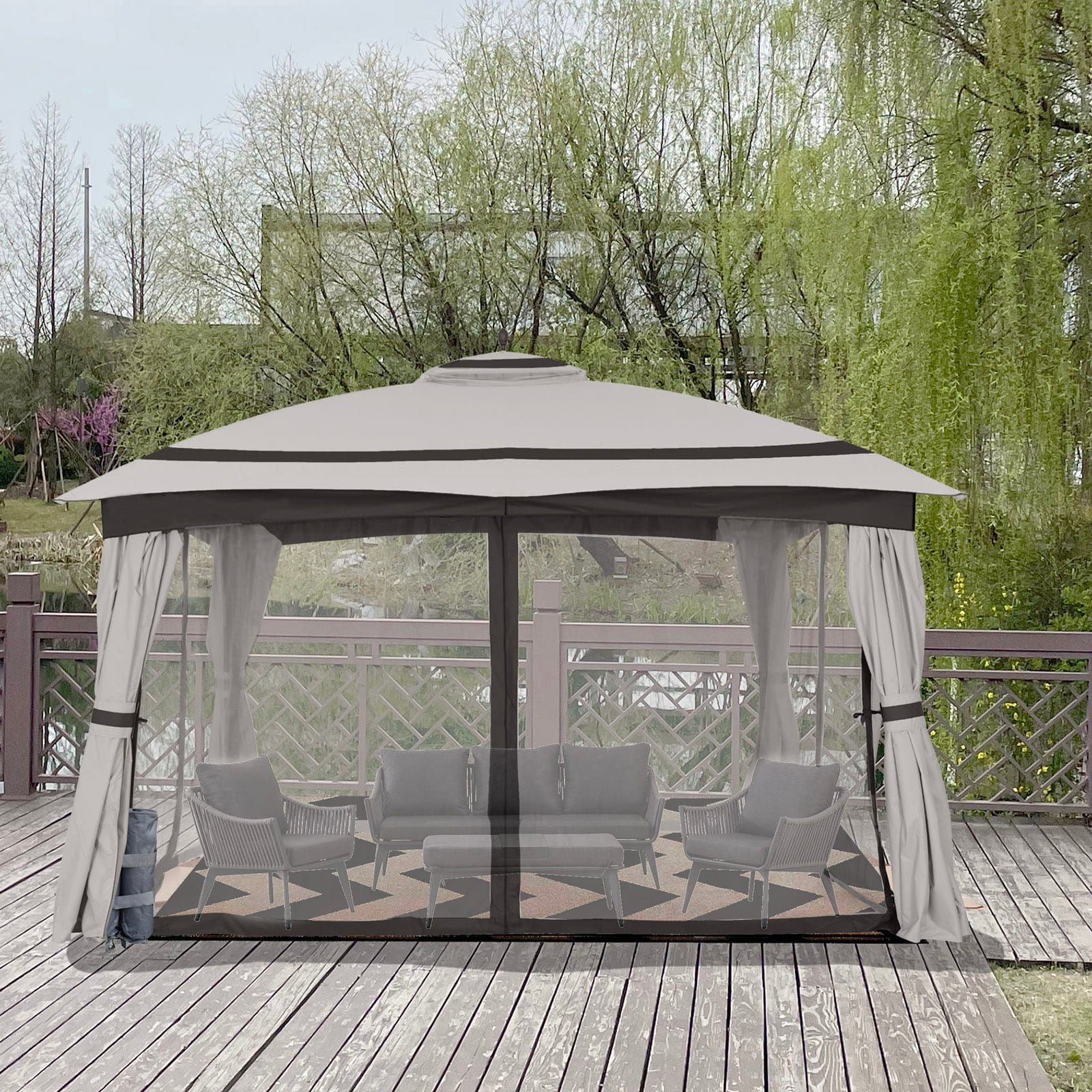 Patio gazebo with Netting and Curtain Rectangle Gazebos, Pergolas ...