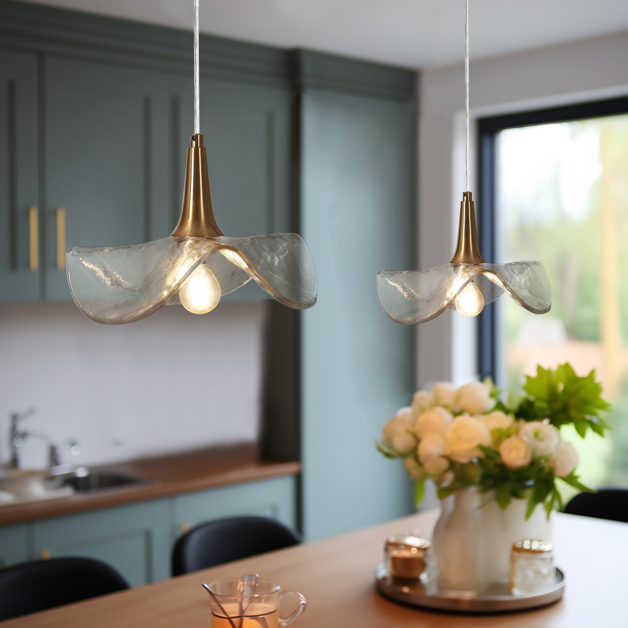 LNC HA05071 Vitzthum 1 -Light Plating Brass with Ripple Glass Modern/contemporary Textured glass Dome Medium Hanging Pendant light