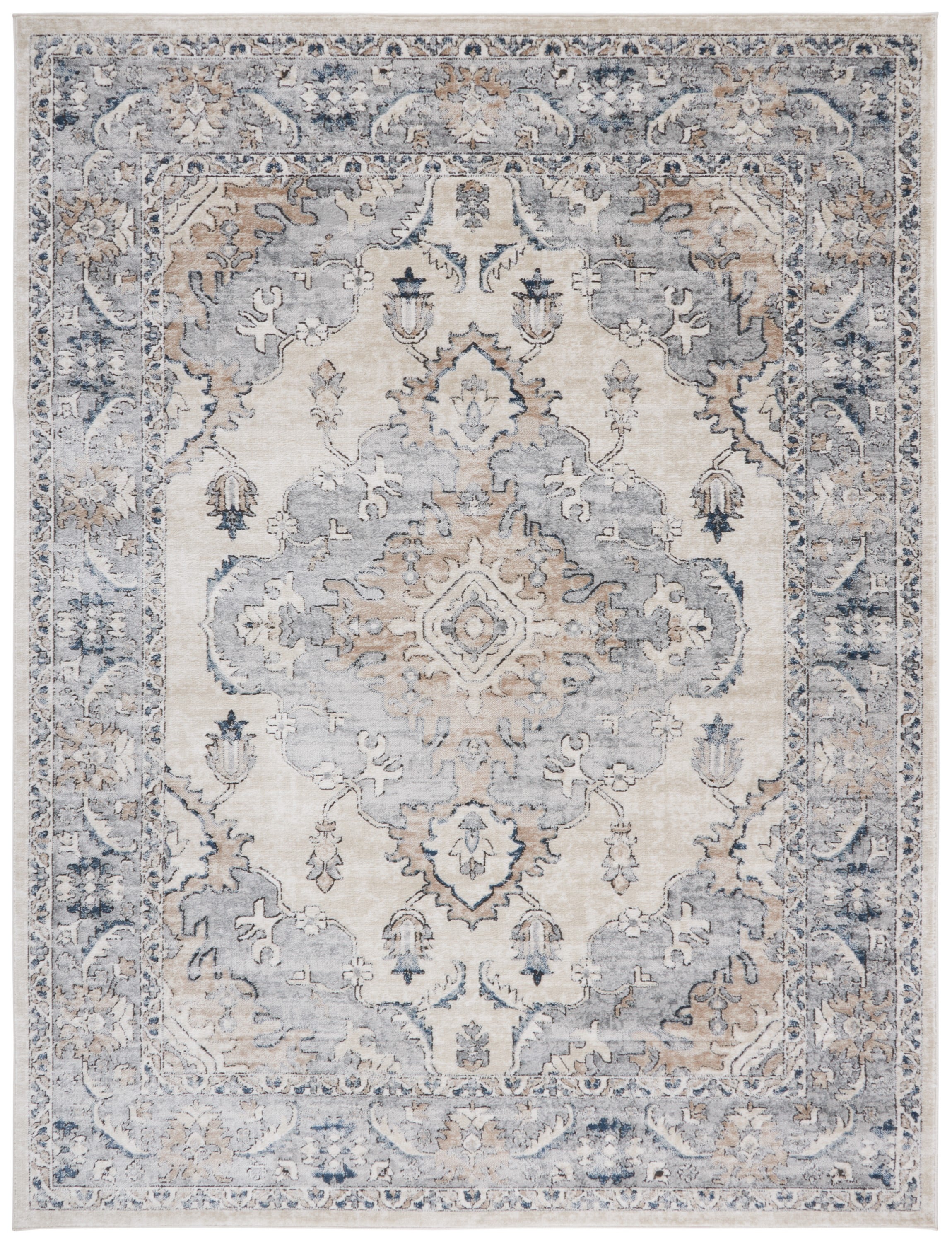 Beige and Gray Floral Medallion 8' x 10' Area Rug