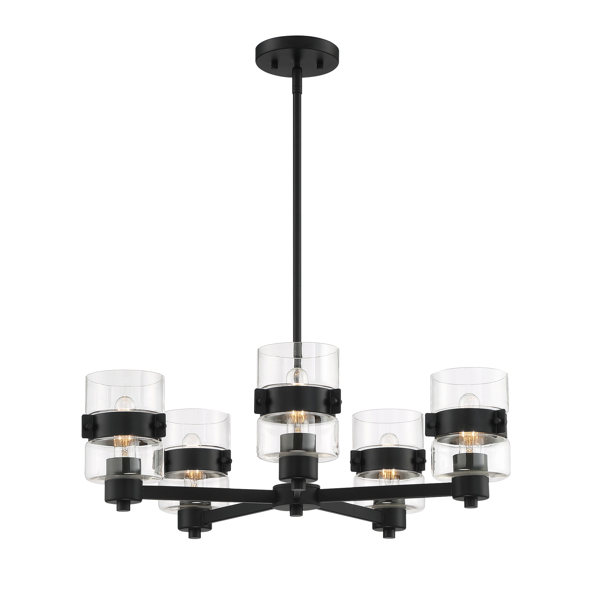 Midnight LA Chic 26" Matte Black 5-Light Chandelier with Clear Glass