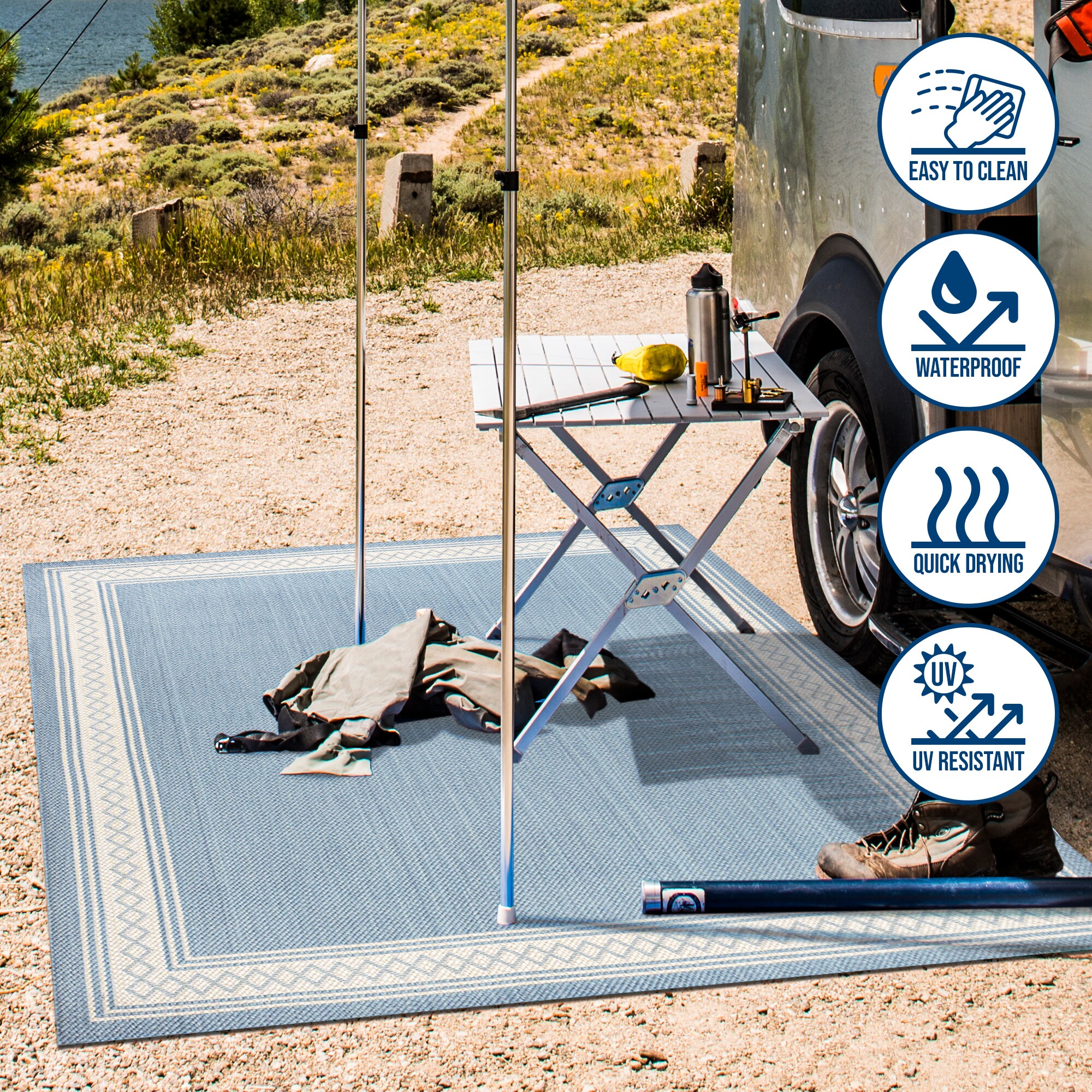 Lucia 3' x 5' Blue Synthetic Diamond Border Area Rug