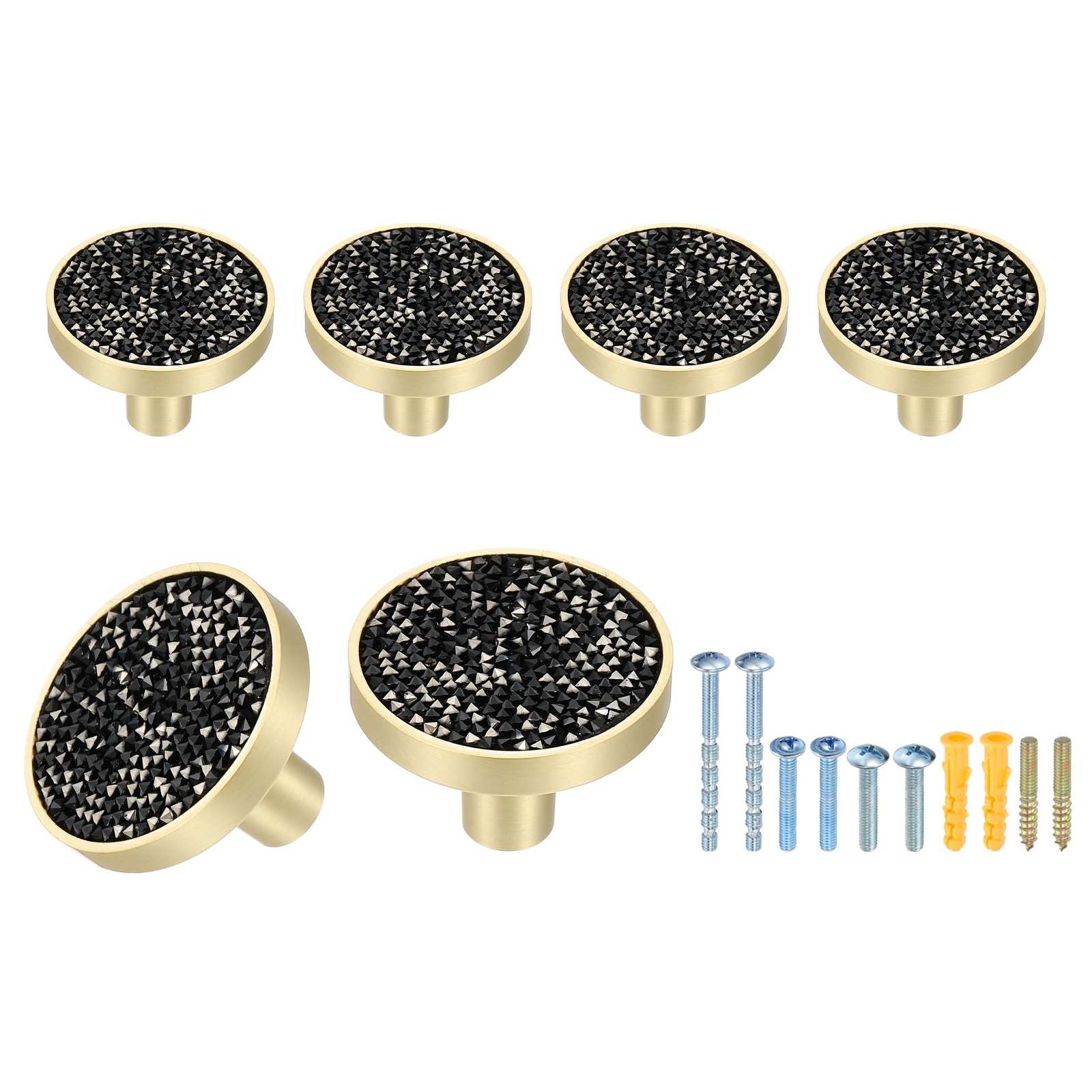 Unique Bargains 6pcs Gold Cabinet Knobs 1-1/4in Decorative Round Knobs Kitchen Cabinet Handles with Screws Drawer Pull Hardware for Cupboard  Dresser Wardrobe Diamond Black
