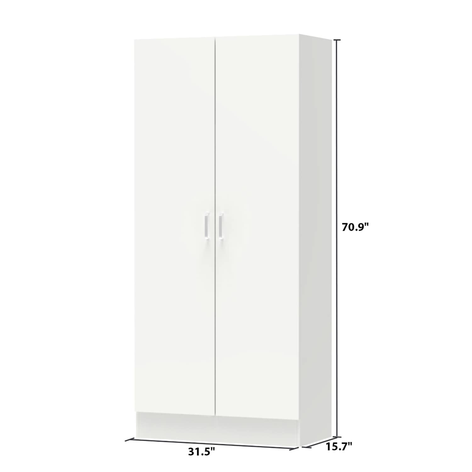 FUFU&GAGA Contemporary 2-Door White Wardrobe with Adjustable Shelves ...