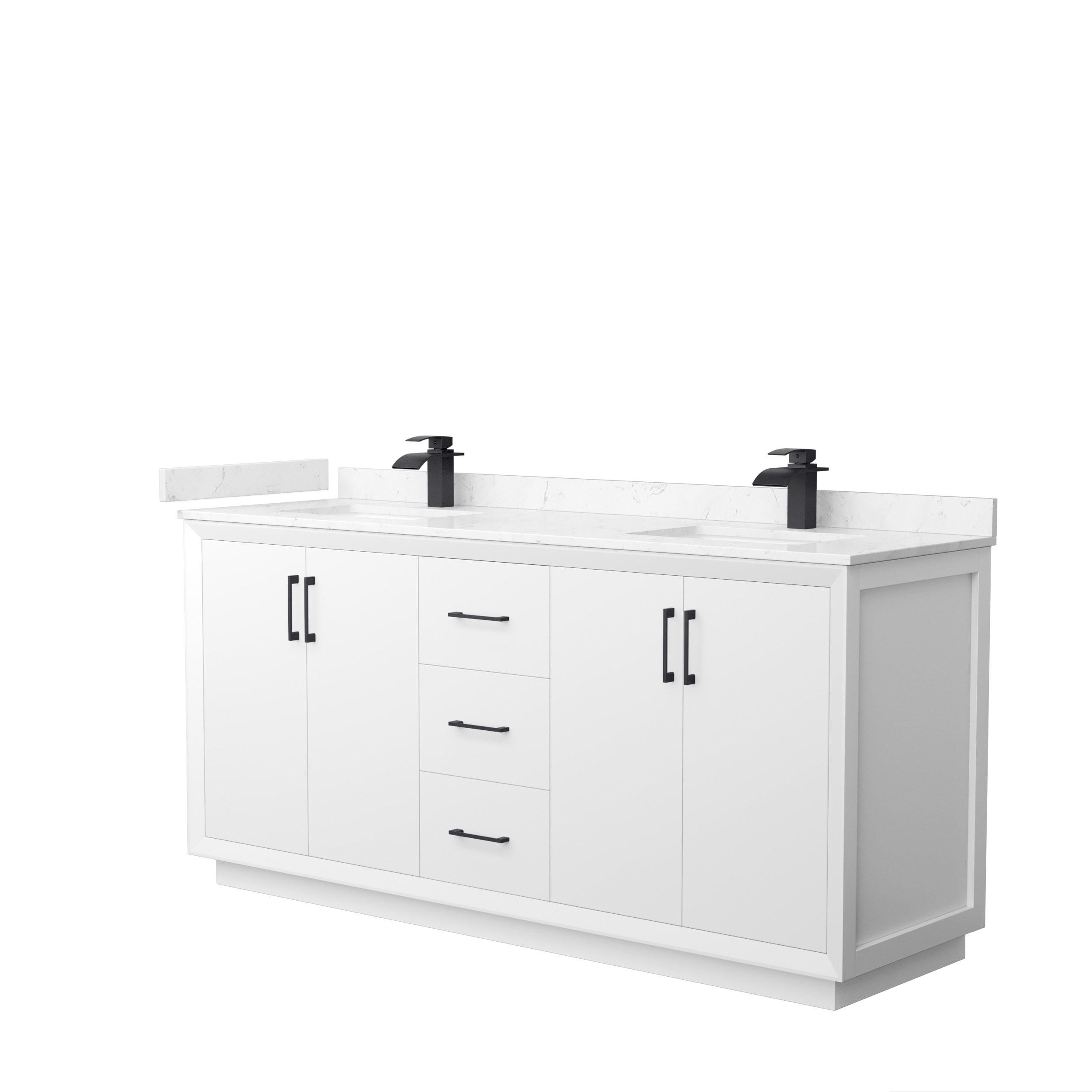 Wyndham Collection WCF414172DWBC2UNSMXX Strada 72-in White with Matte Black Trim Undermount Double Sink Bathroom Vanity with Carrara Cultured Marble Top
