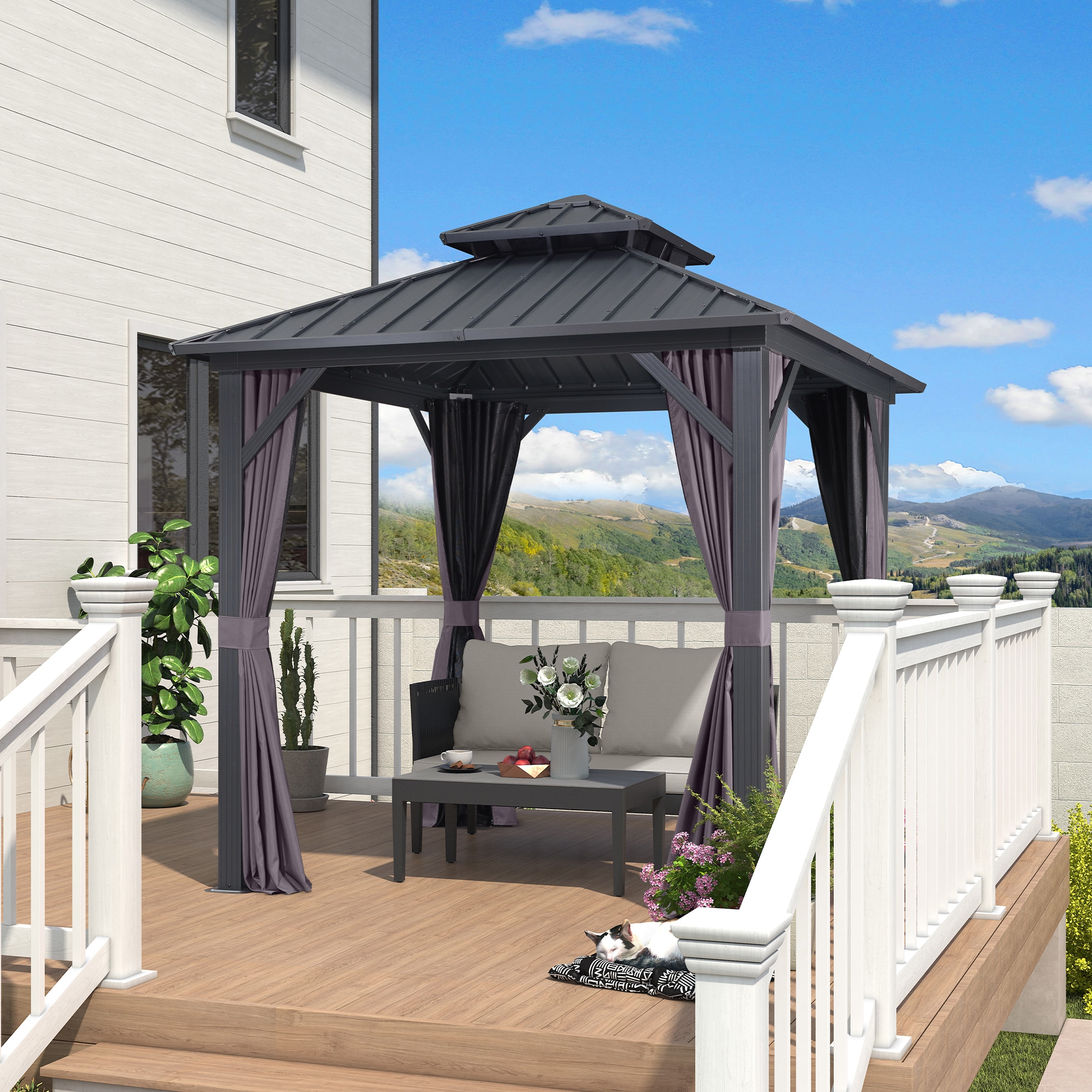 PURPLE LEAF 8-ft x 8-ft Gazebo Square Gray Metal Steel Roof