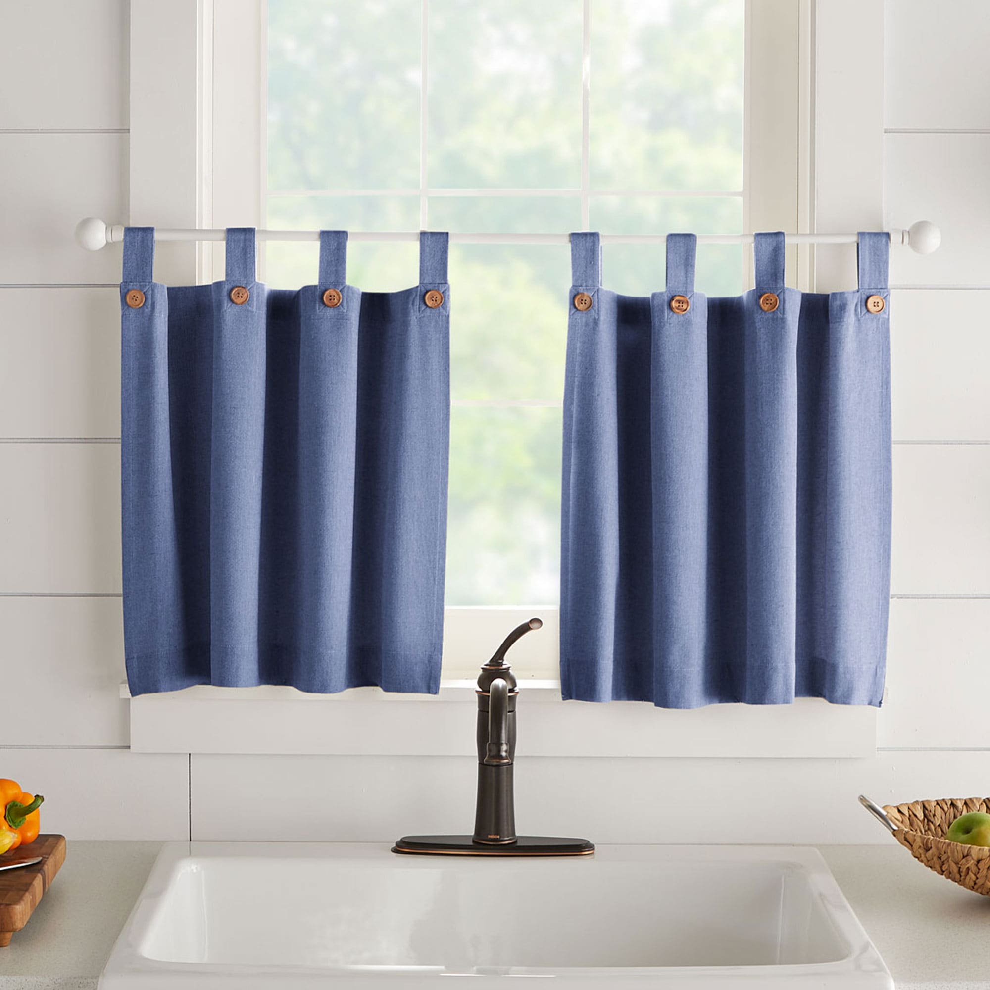 Elrene Home Fashions 194590036201 36-Inches Blue Semi-sheer Top tab Curtain panel pair