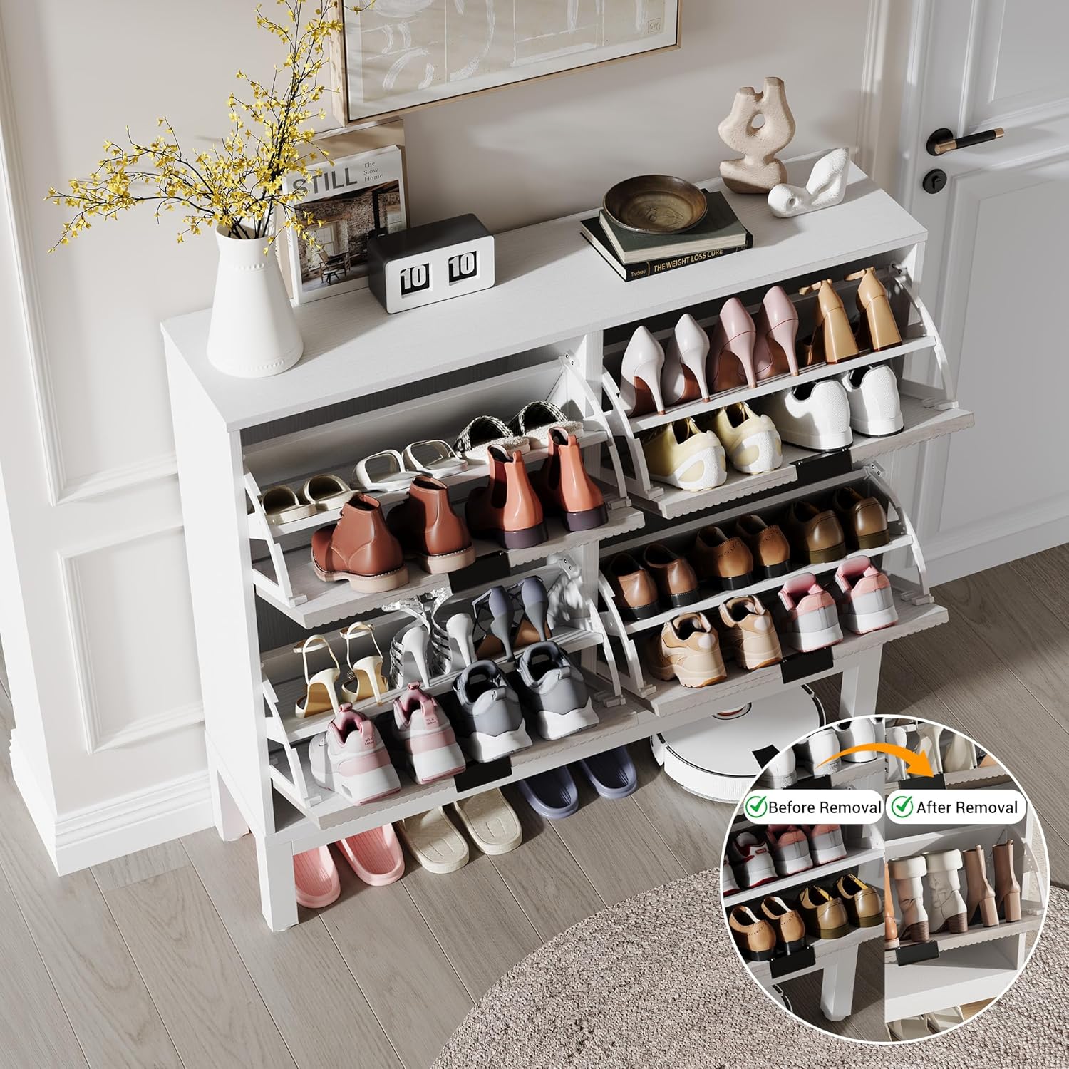 WhizMax Fluted Shoe Storage Cabinet-with four Flip Drawers-Narrow