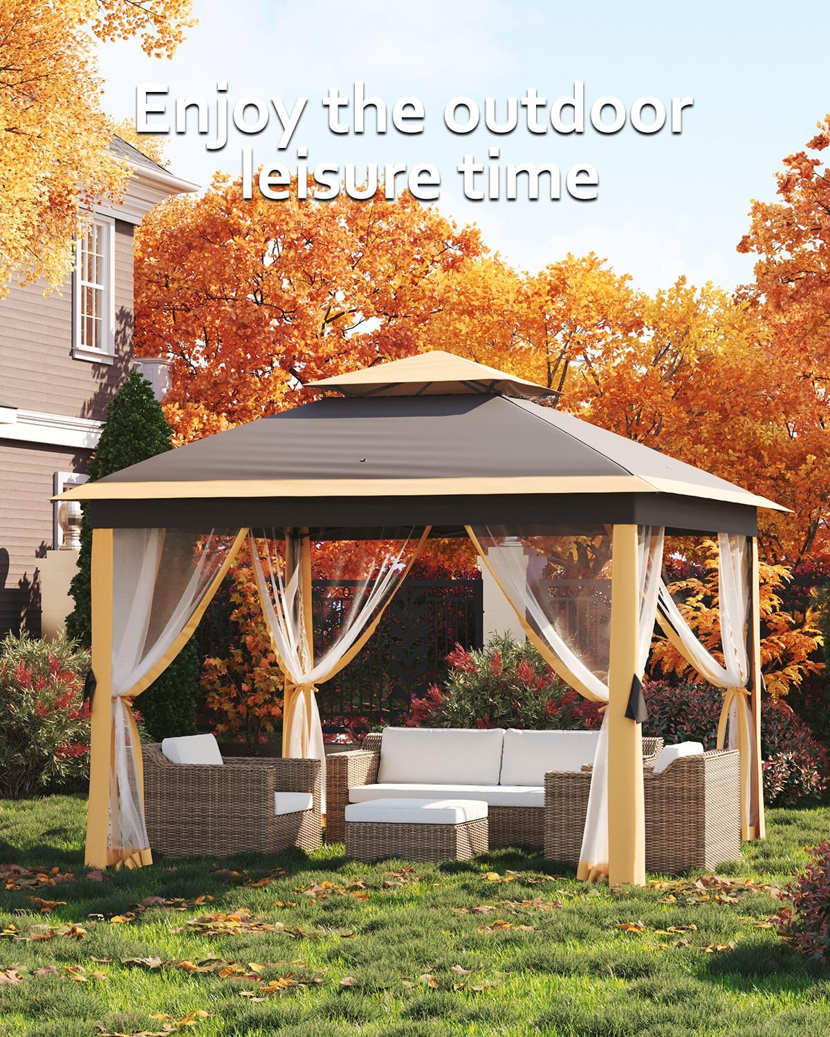 11-ft x 11-ft 11 x 11 ft Pop Up Gazebo Khaki Gazebo with Hardtop Roof (Screen Included)