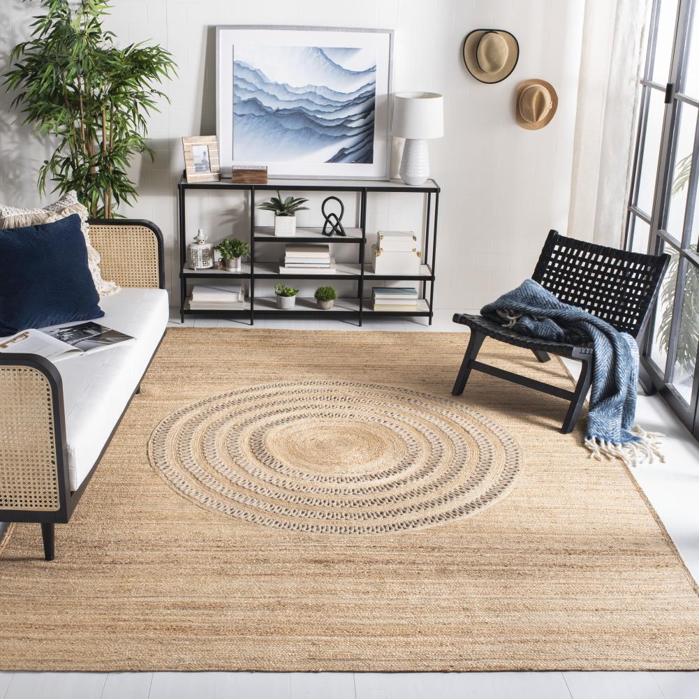 Hand-Knotted Beige Natural Fiber Rectangular Area Rug - 5'x8'