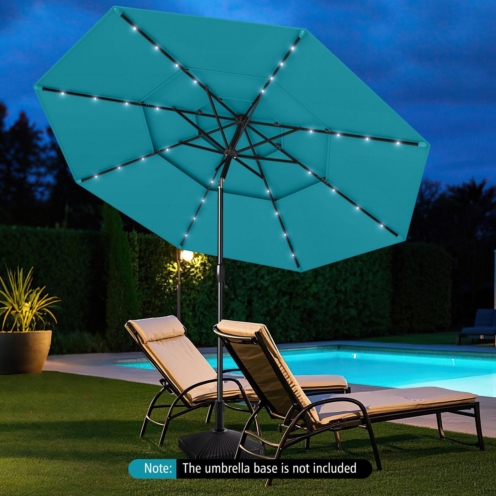 BABOOM - 10 Feet Solar Patio Tilt Umbrella with 32 LED Lights and 3-Tier Vented Top