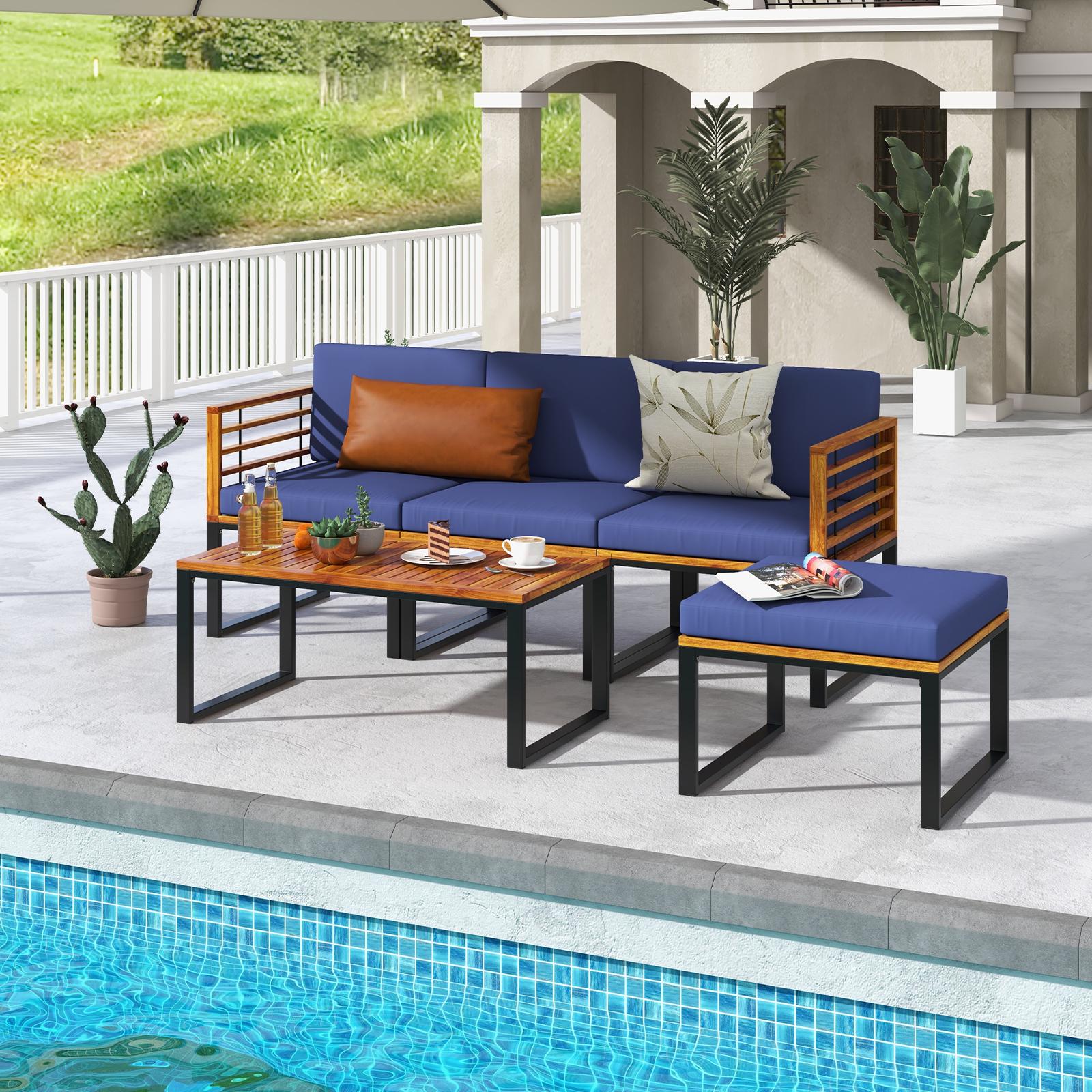 BABOOM BOM-0981NY+-CO 5 -Piece Patio Conversation Set with Blue Cushions