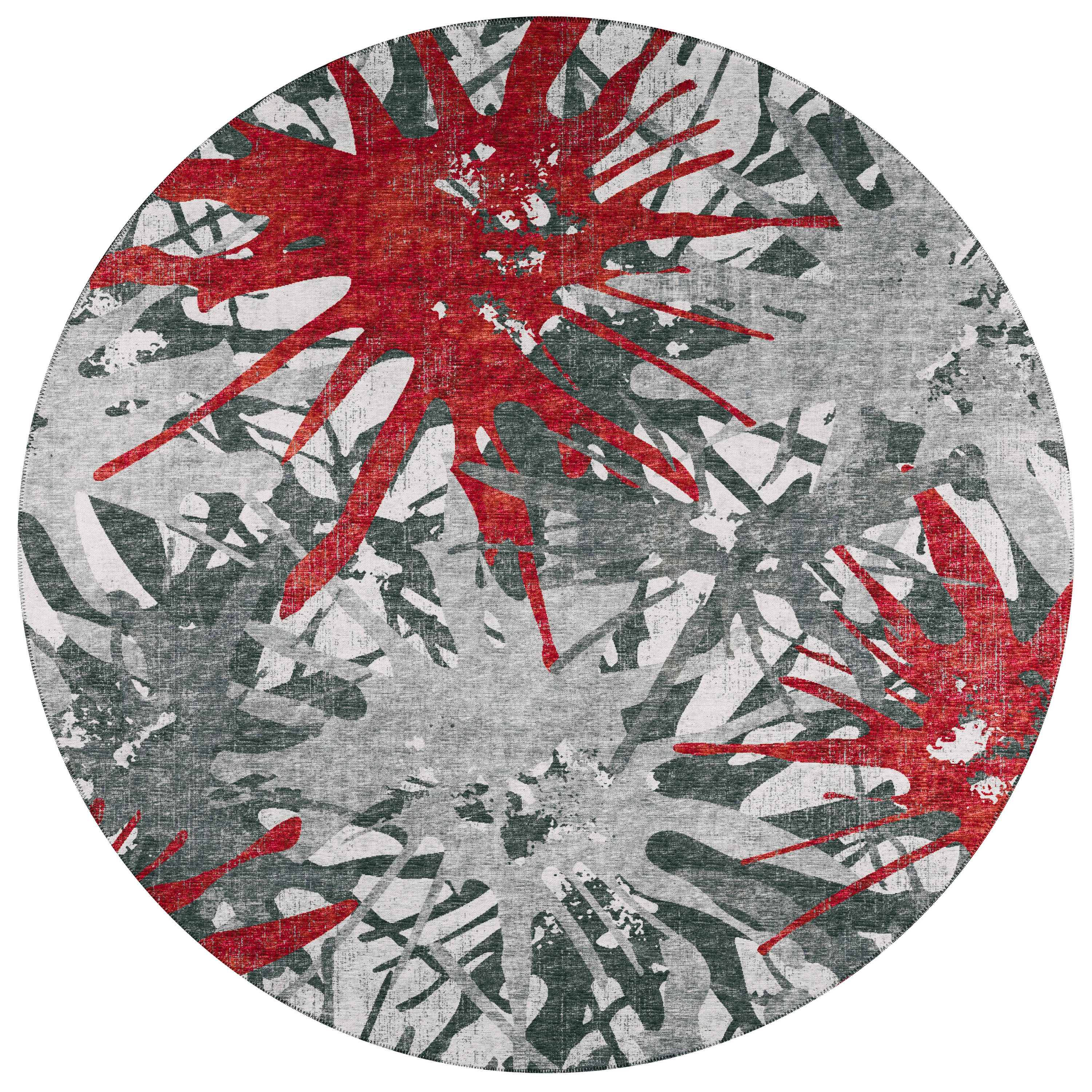 Addison Rugs ABV36RE8RO Bravado 8 x 8 (ft) Chenille Red Round Indoor/Outdoor Abstract Southwestern Area rug