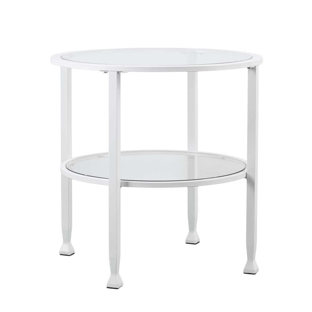 Boston Loft Furnishings ATG2474 Lea 24-Inches W x 24-Inches H Crisp white Glass Round Modern End Table with Storage Assembly Required