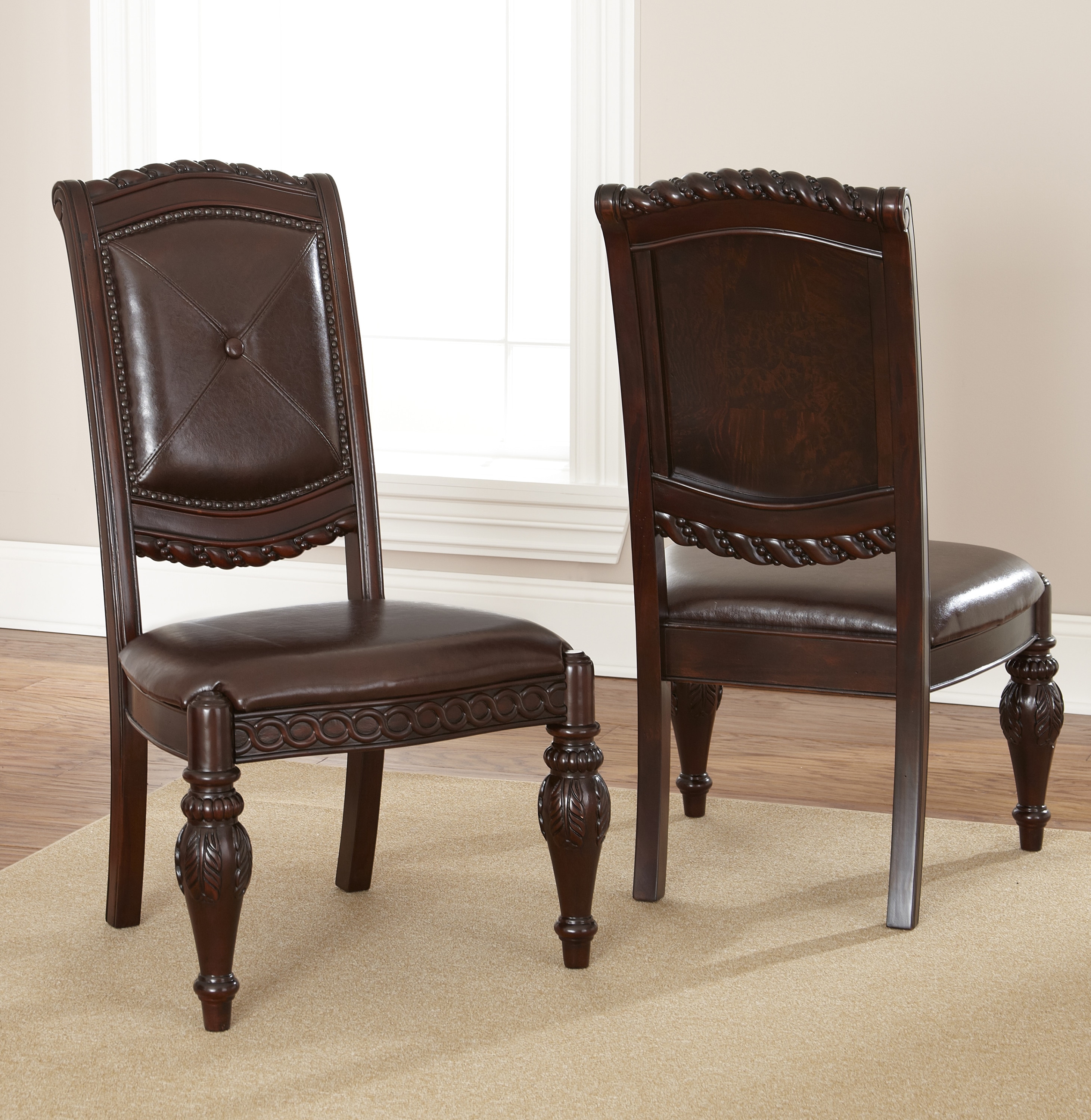 Antoinette Brown Leather Upholstered Traditional Side Chair